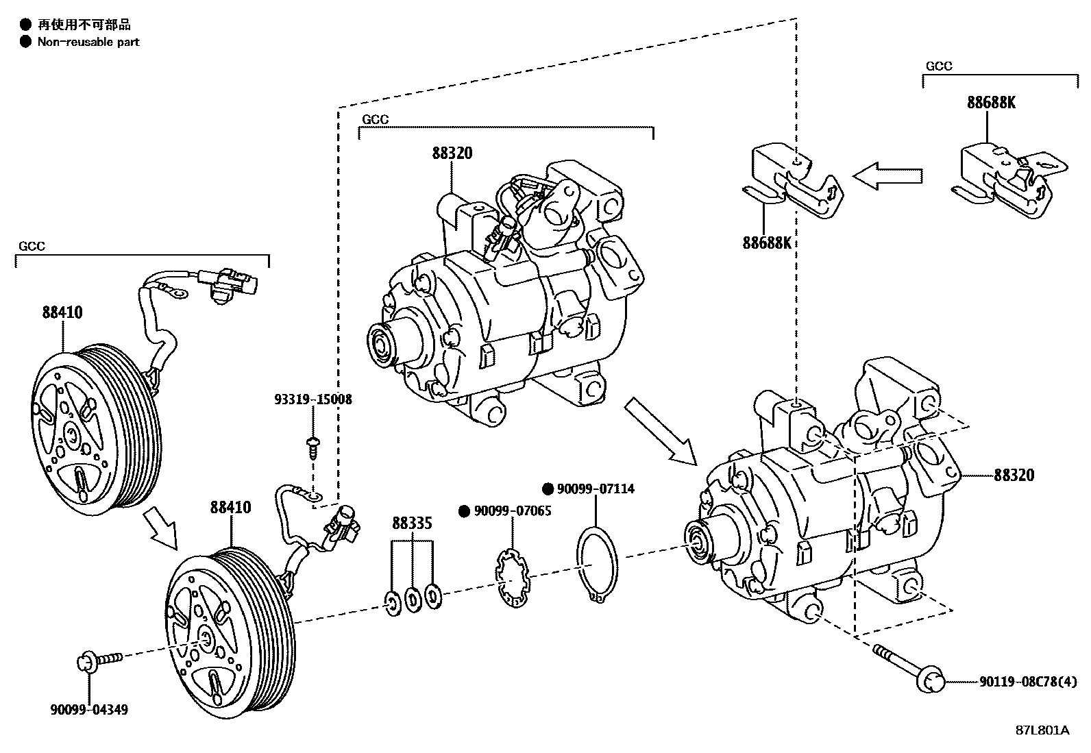 Toyota YARIS Heating & Air Conditioning - Compressor EPC diagram — 87L801A