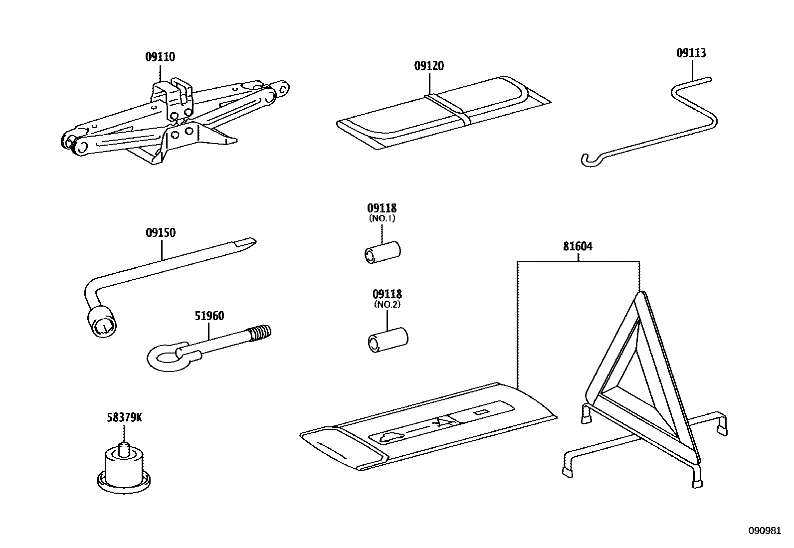 Toyota YARIS Standard Tools EPC diagram — 090981
