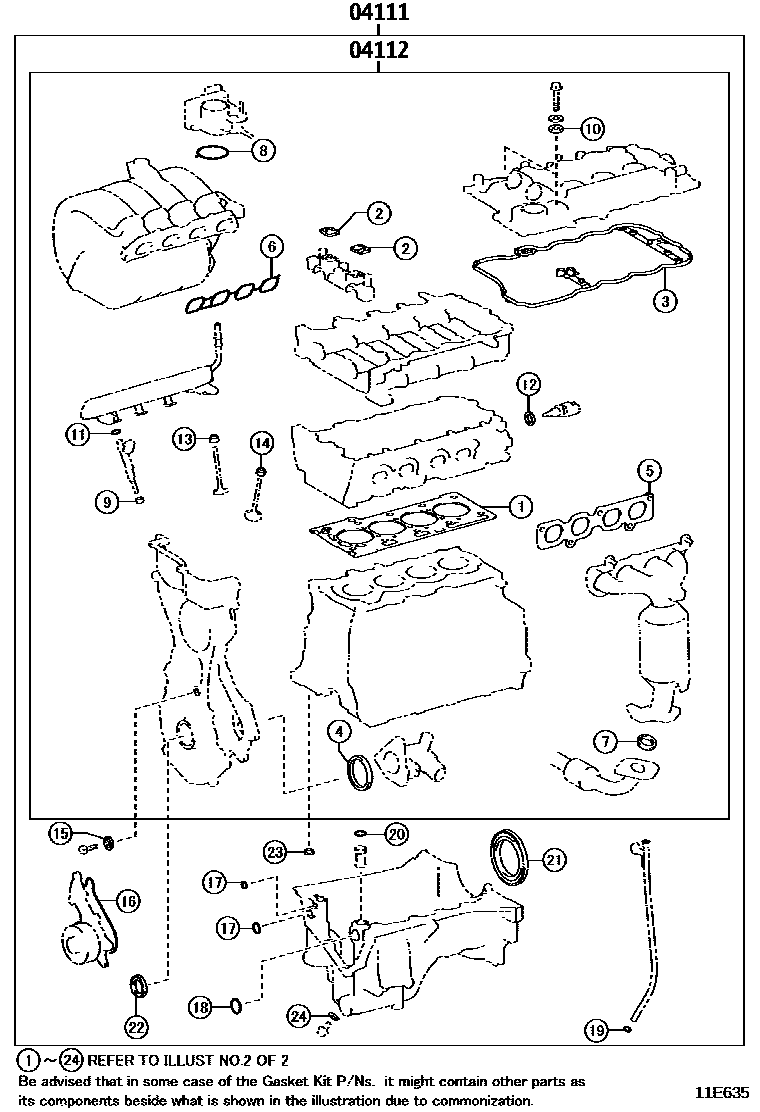 Toyota YARIS Engine Overhaul Gasket Kit EPC diagram — 11E635