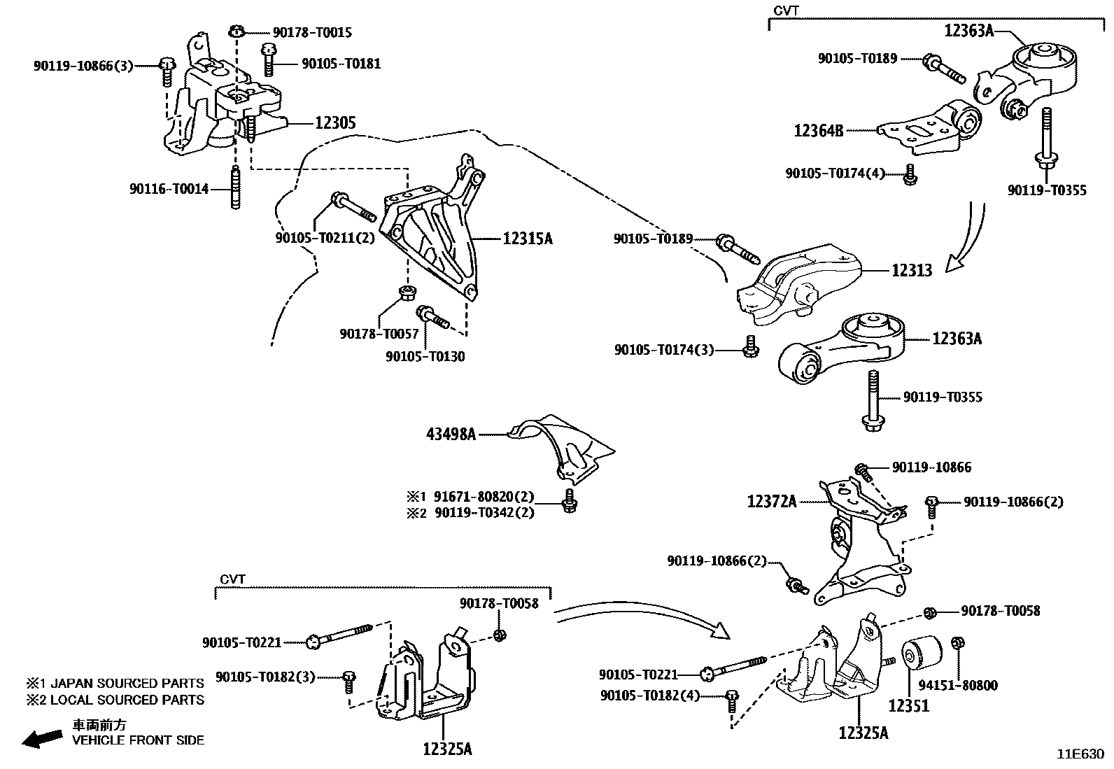 Toyota YARIS Engine Mounting EPC diagram — 11E630