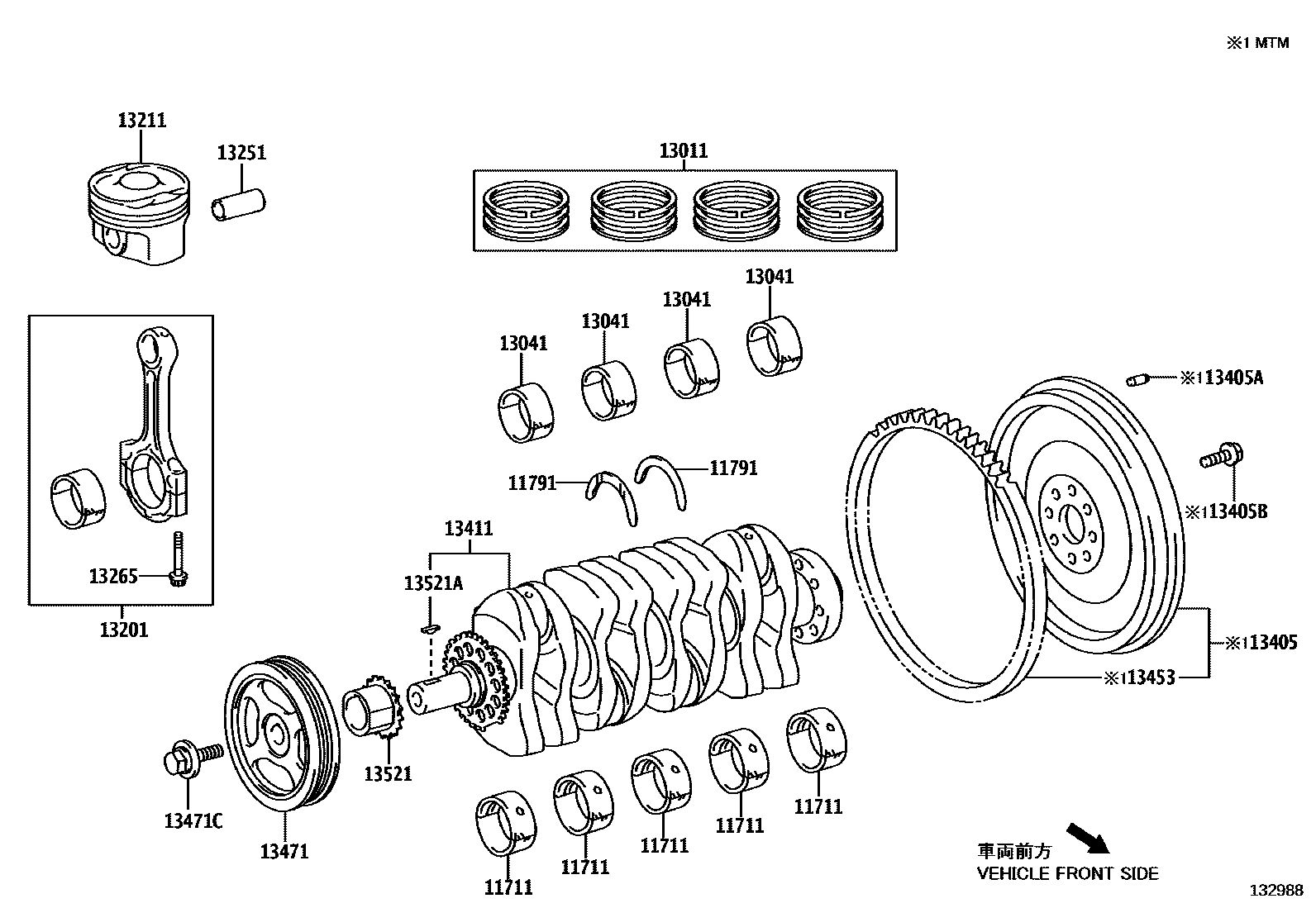 Toyota YARIS Crankshaft & Piston EPC diagram — 132988