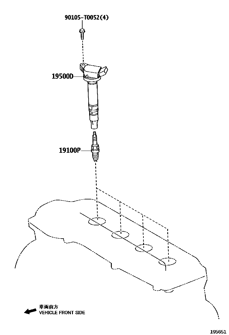 Toyota YARIS 点火线圈和火花塞 /电热塞 EPC diagram — 195651