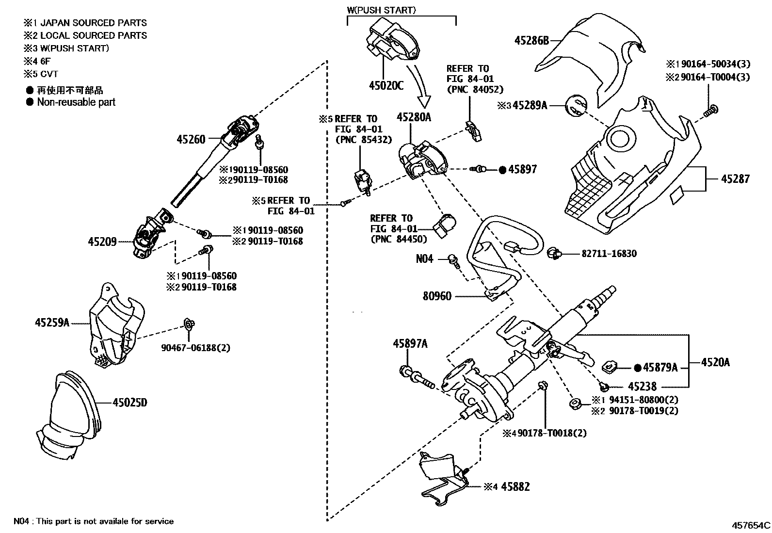 Toyota YARIS Steering Column & Shaft EPC diagram — 457654C