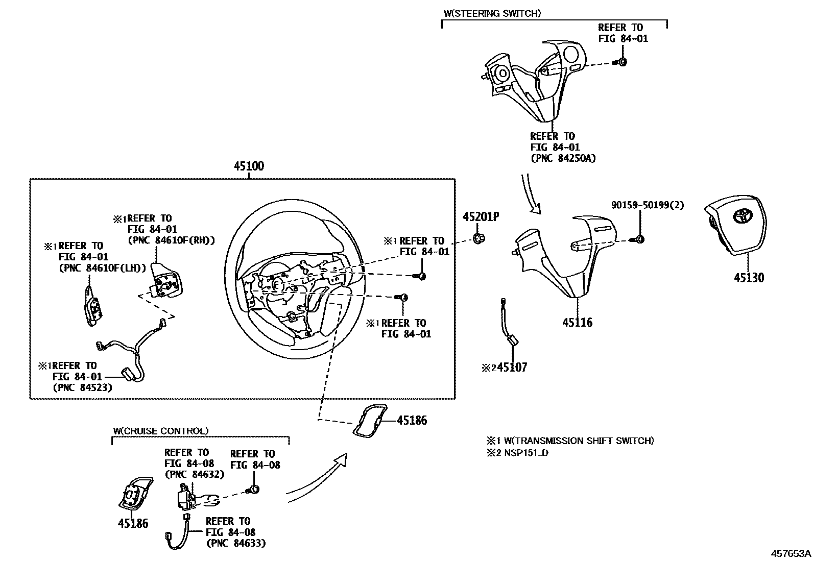 Toyota YARIS Steering Wheel EPC diagram — 457653A