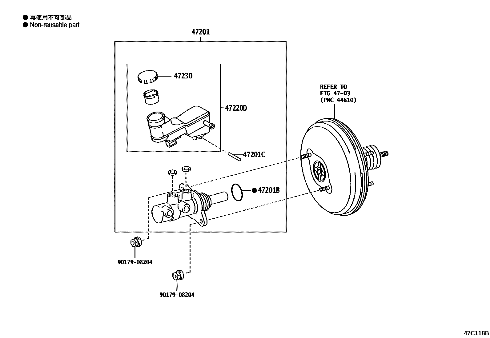 Toyota YARIS 制动总泵 EPC diagram — 47C118B