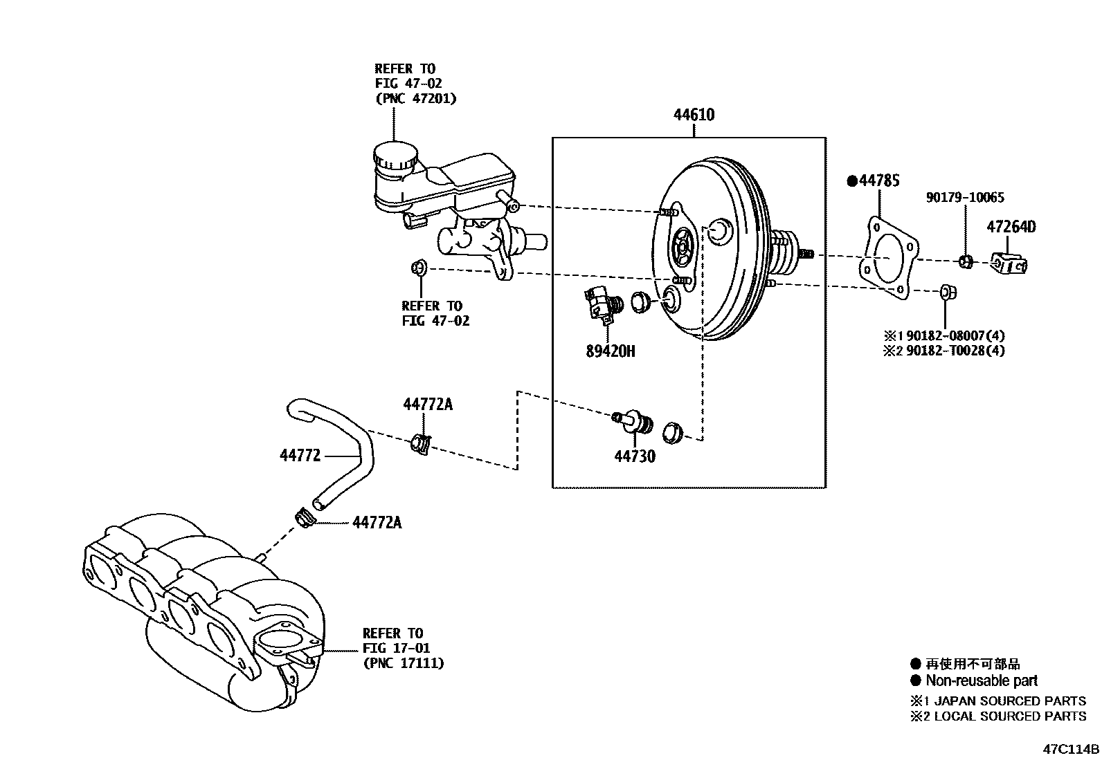 Toyota YARIS 制动助力器和真空管 EPC diagram — 47C114B