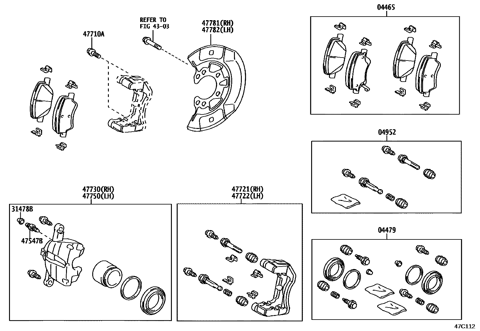 Toyota YARIS 前盘式制动器卡钳和防尘罩 EPC diagram — 47C112