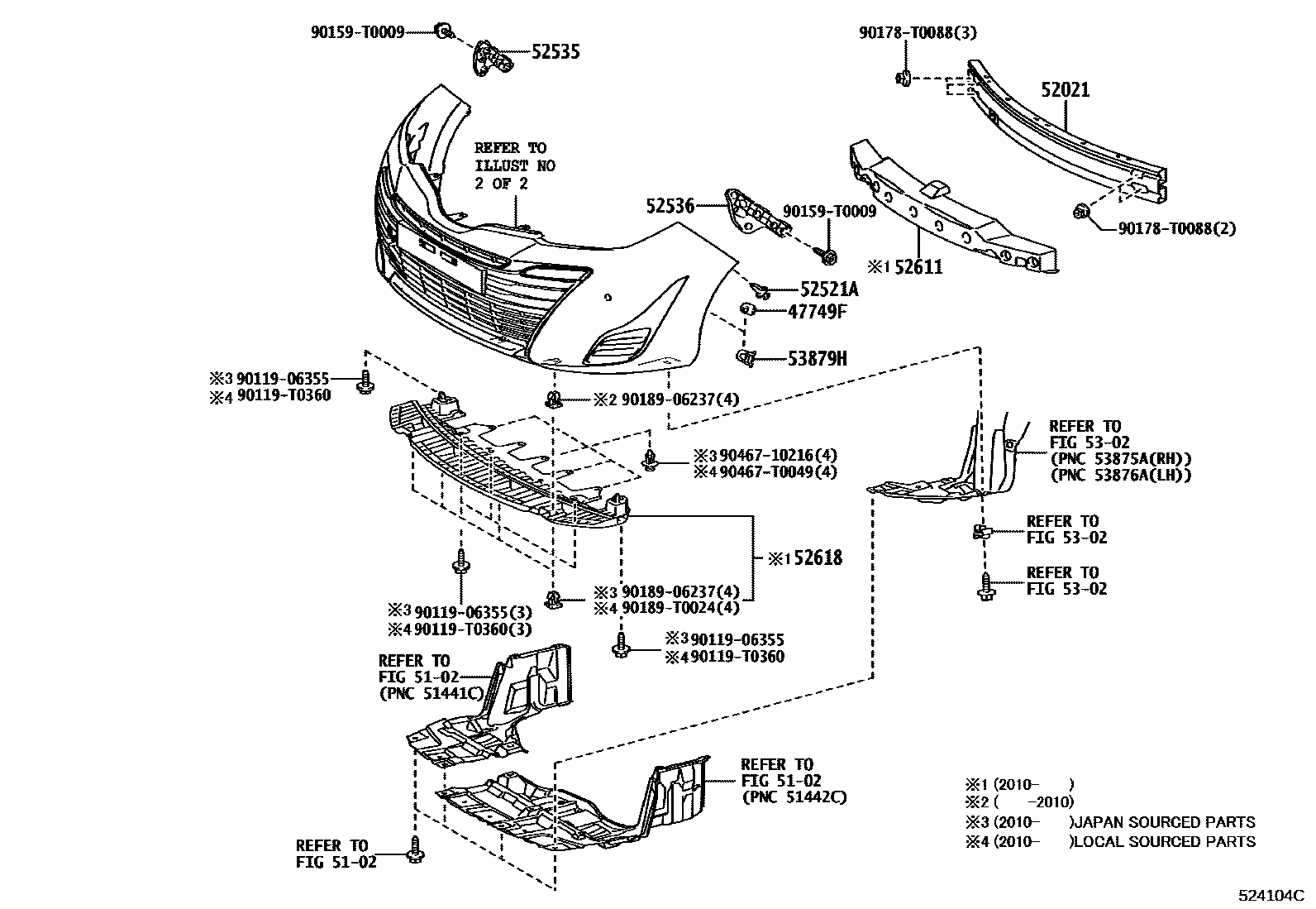 Toyota YARIS 前保险杠及附件 EPC diagram — 524104C