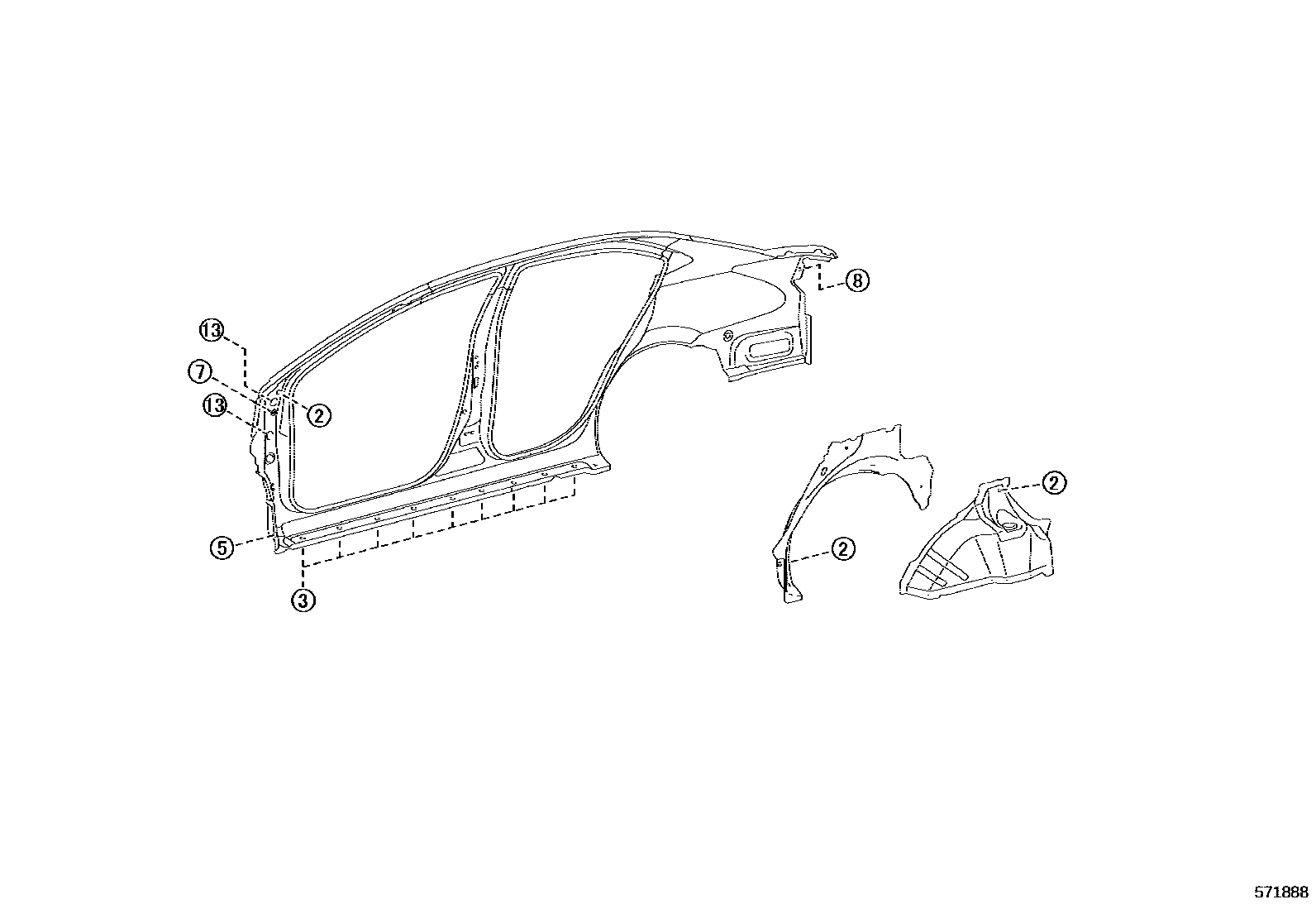 Toyota YARIS hole plug EPC diagram — 571888