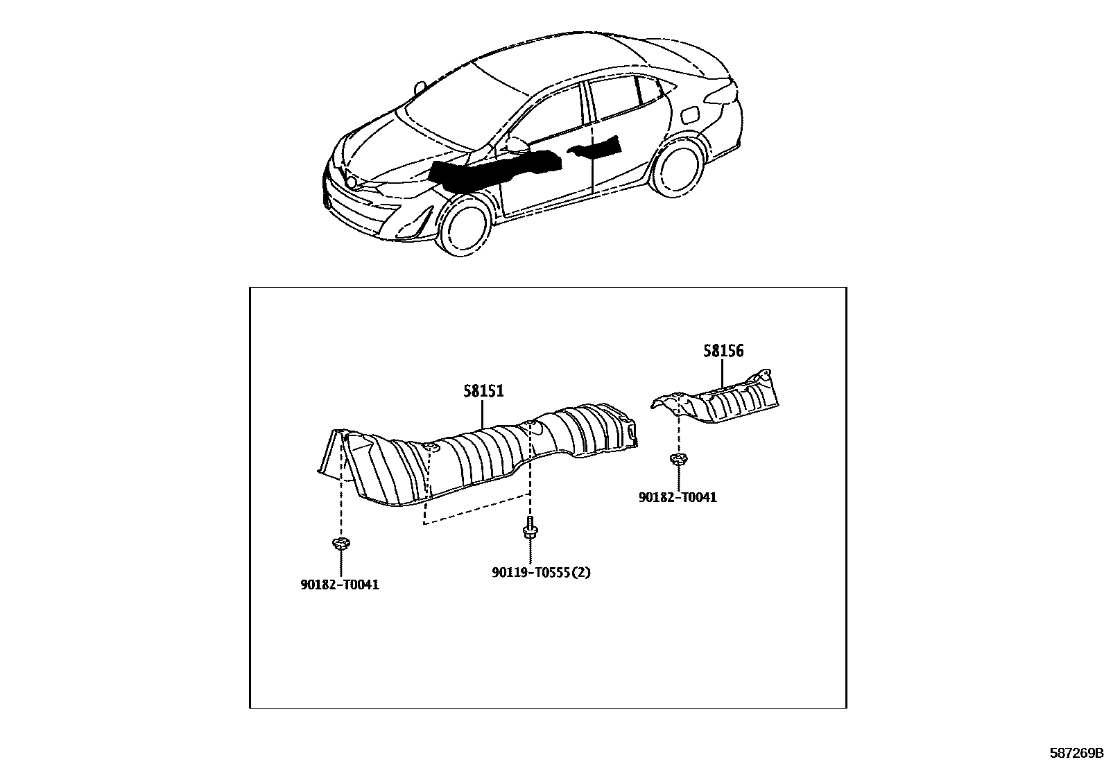 Toyota YARIS 地板隔热垫 EPC diagram — 587269B
