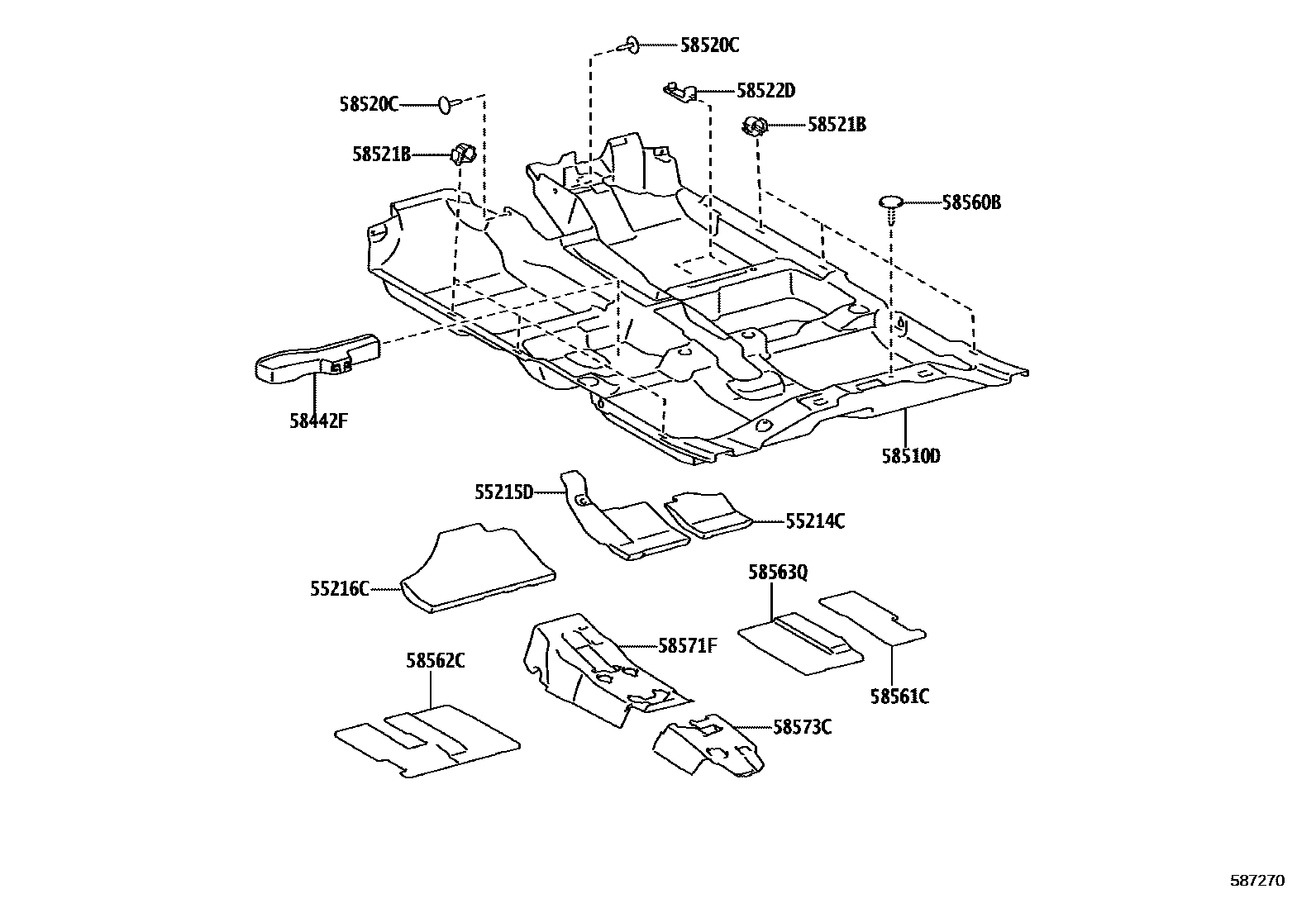 Toyota YARIS 地板垫和地毯 EPC diagram — 587270