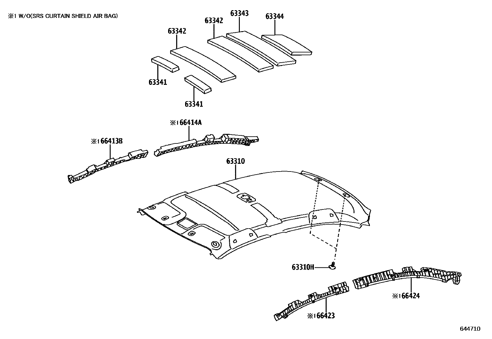 Toyota YARIS 车顶内衬和消声垫 EPC diagram — 644710