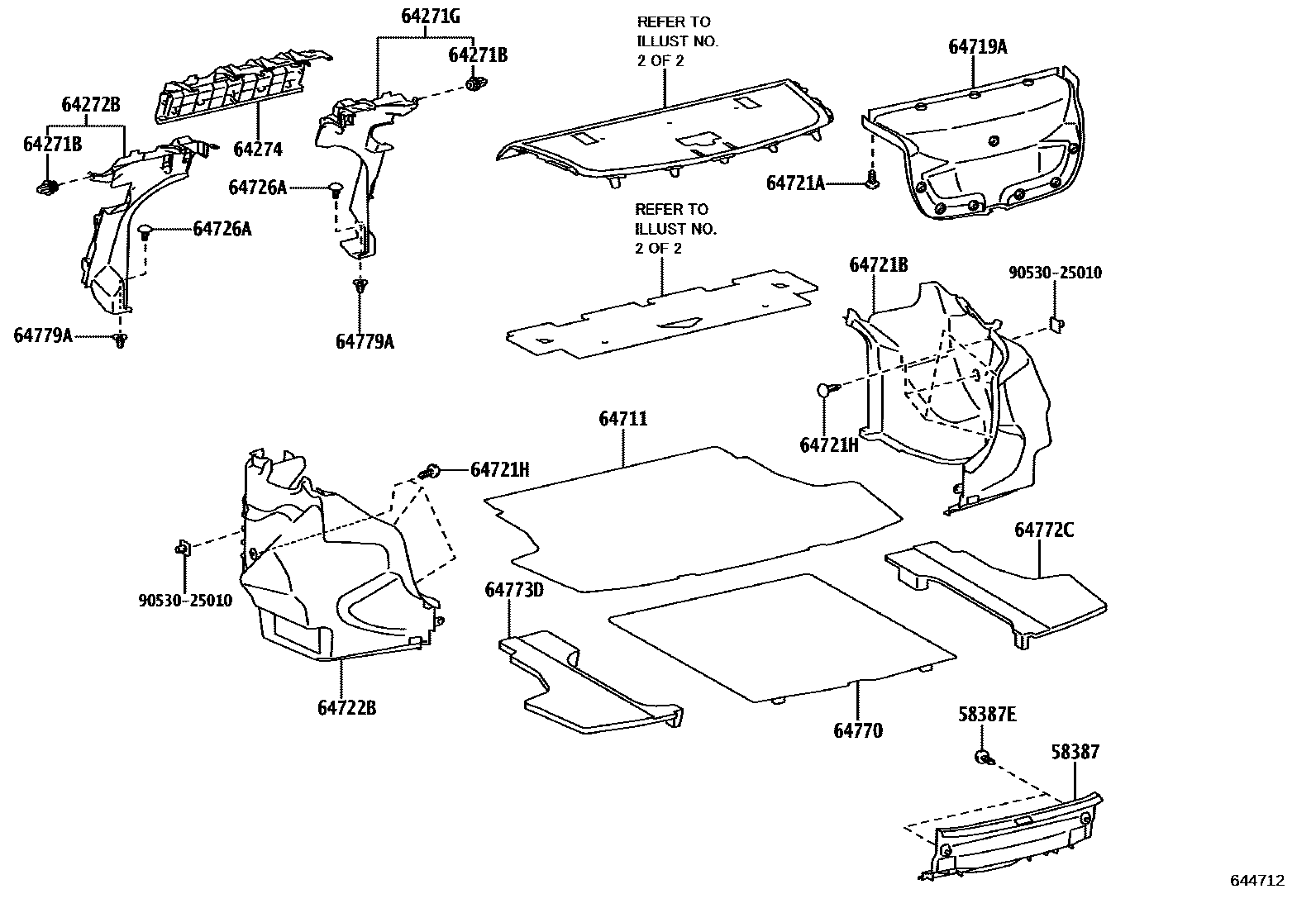 Toyota YARIS 杂物箱板和行李箱垫 EPC diagram — 644712