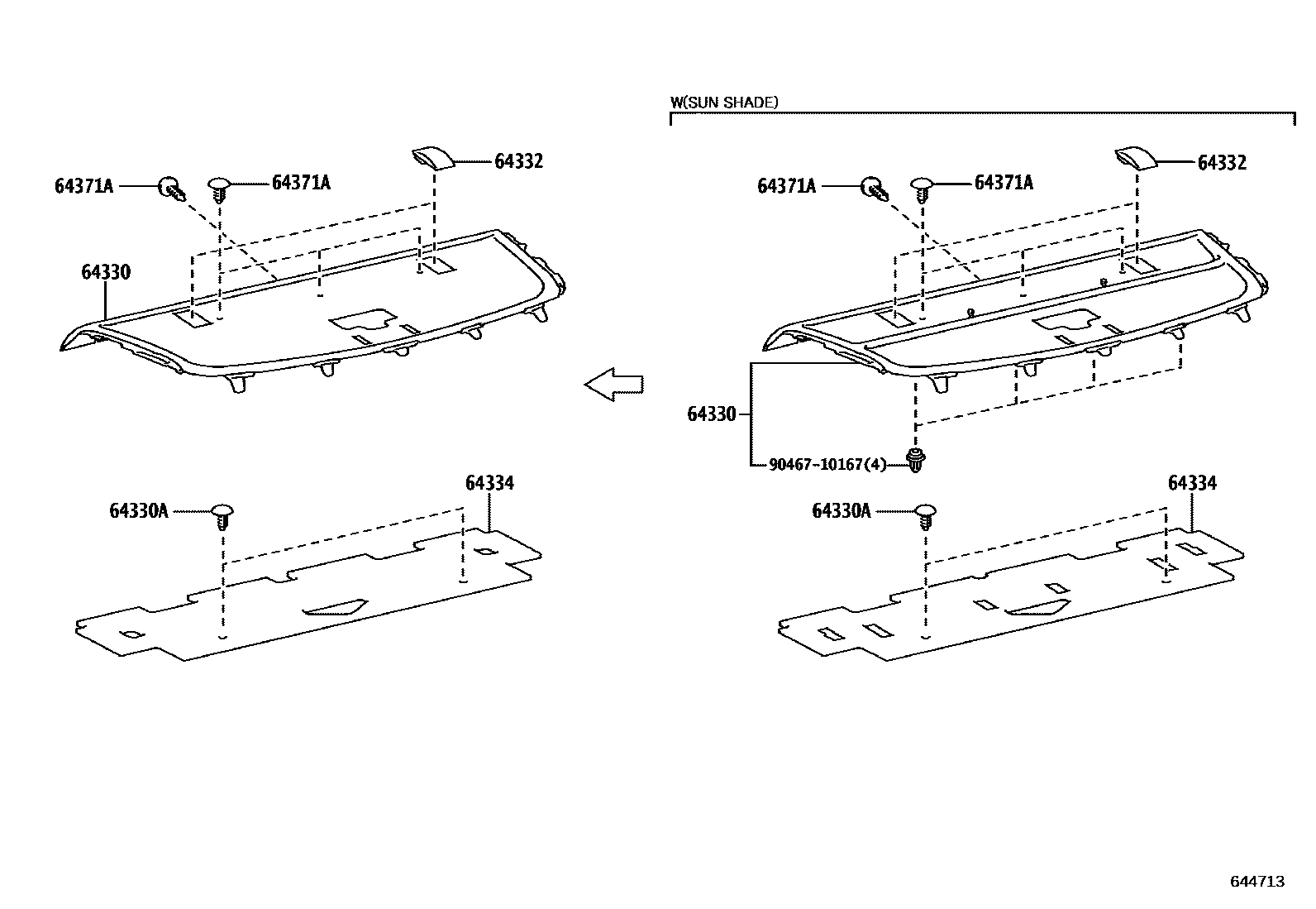 Toyota YARIS 杂物箱板和行李箱垫 EPC diagram — 644713