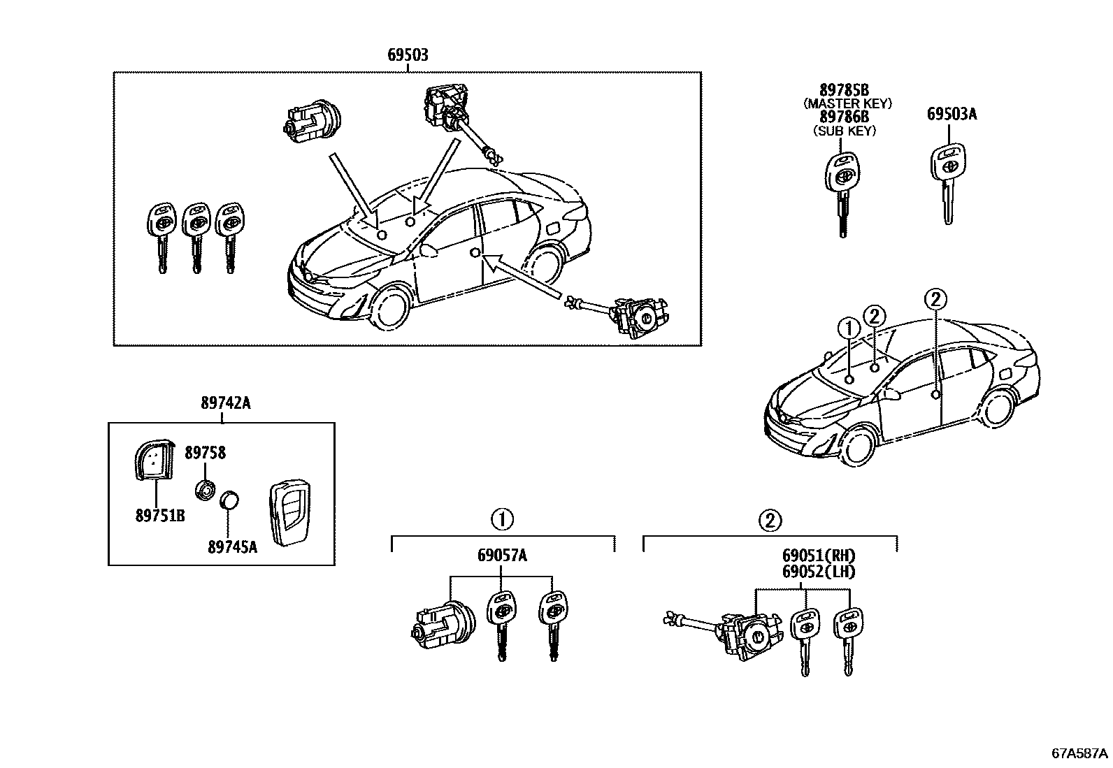 Toyota YARIS 锁芯组件 EPC diagram — 67A587A