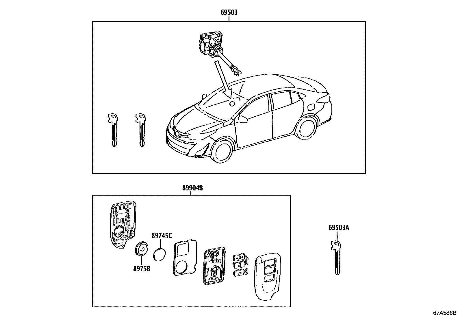 Toyota YARIS 锁芯组件 EPC diagram — 67A588B
