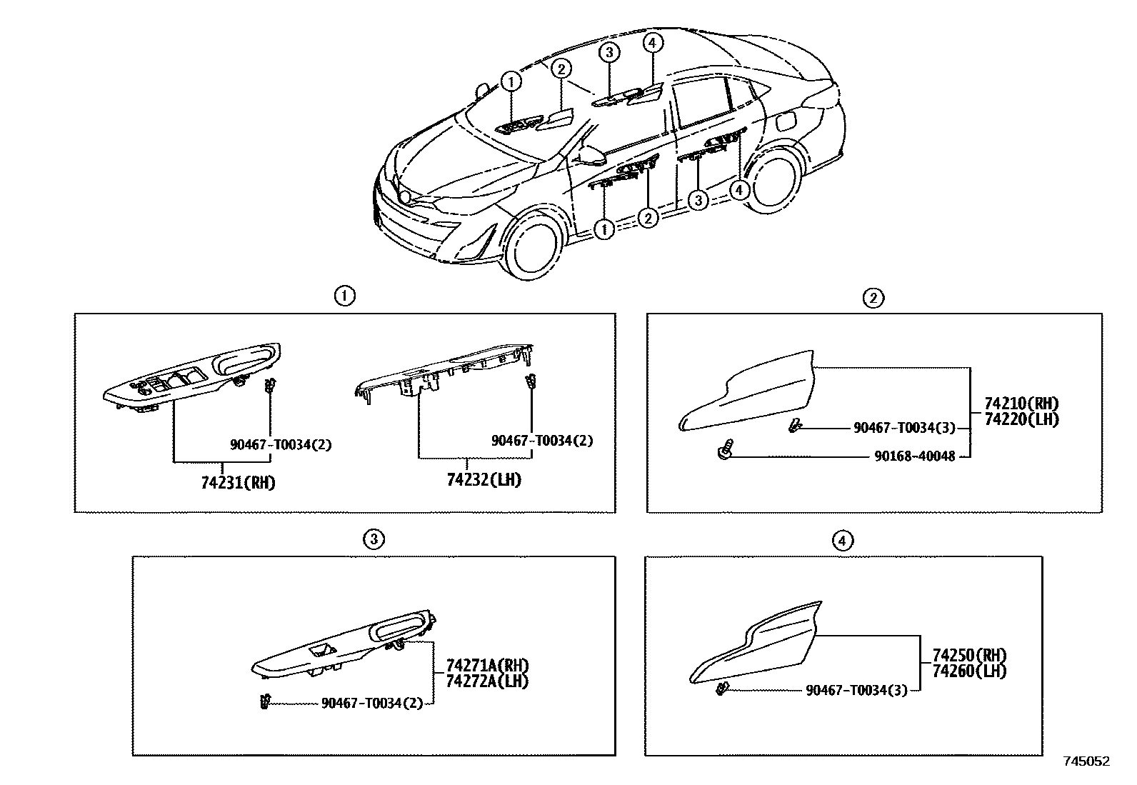 Toyota YARIS 扶手和遮阳板 EPC diagram — 745052