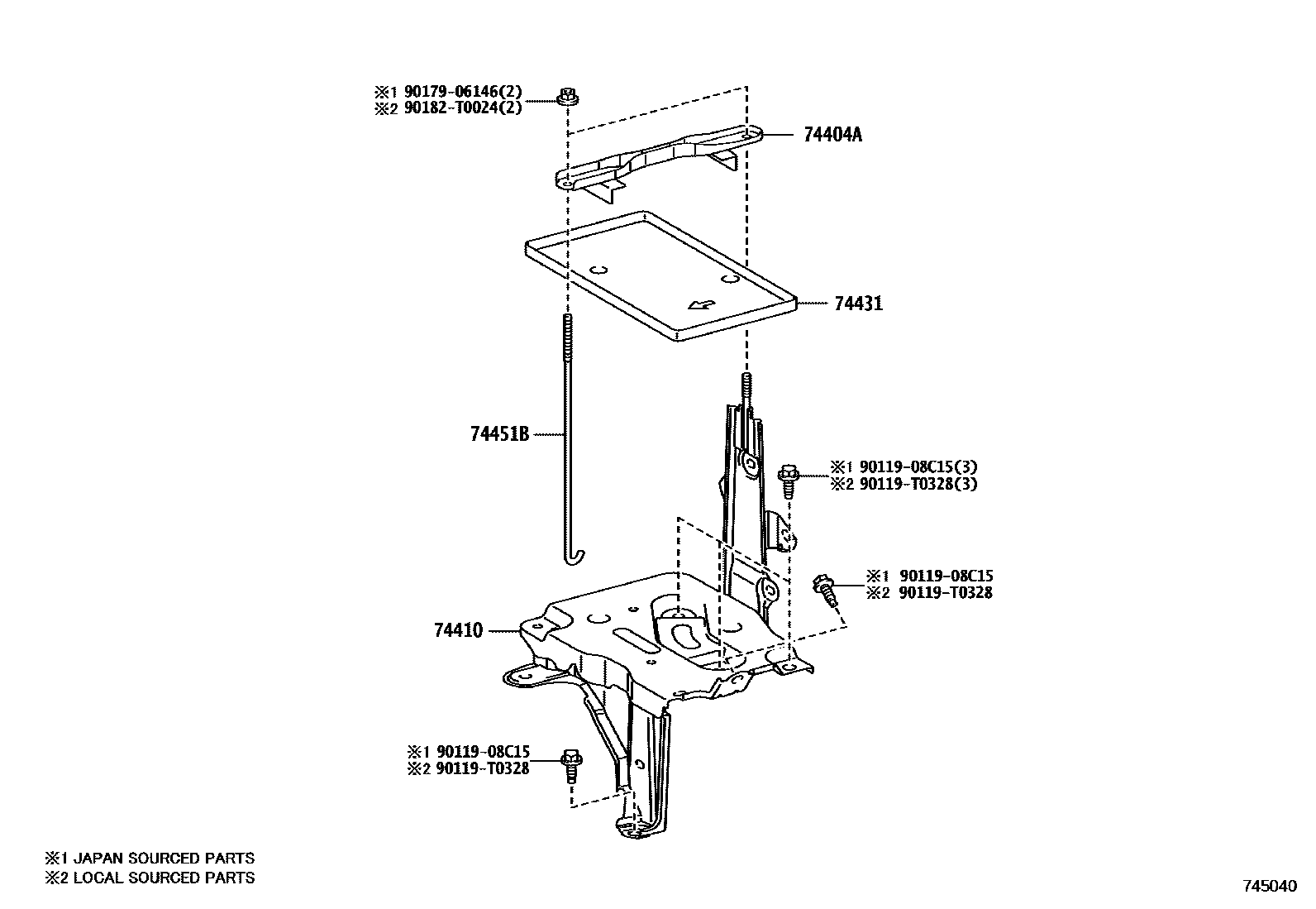 Toyota YARIS battery holder EPC diagram — 745040