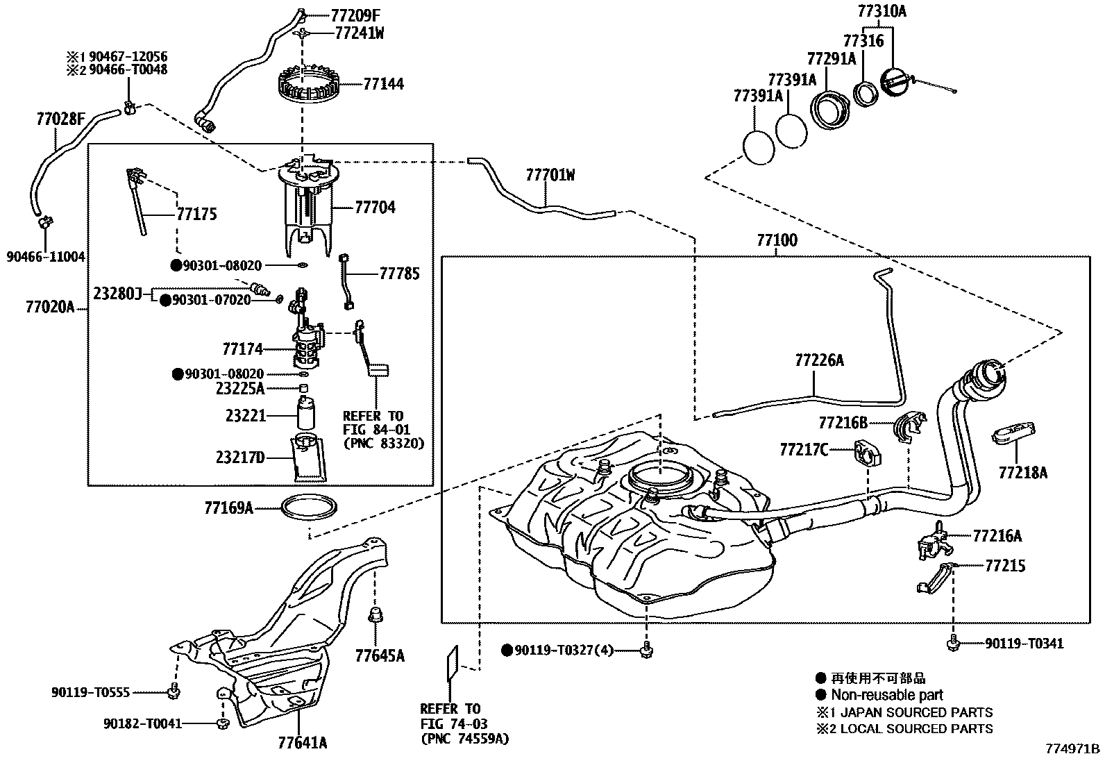 Toyota YARIS 燃油箱和燃油管 EPC diagram — 774971B