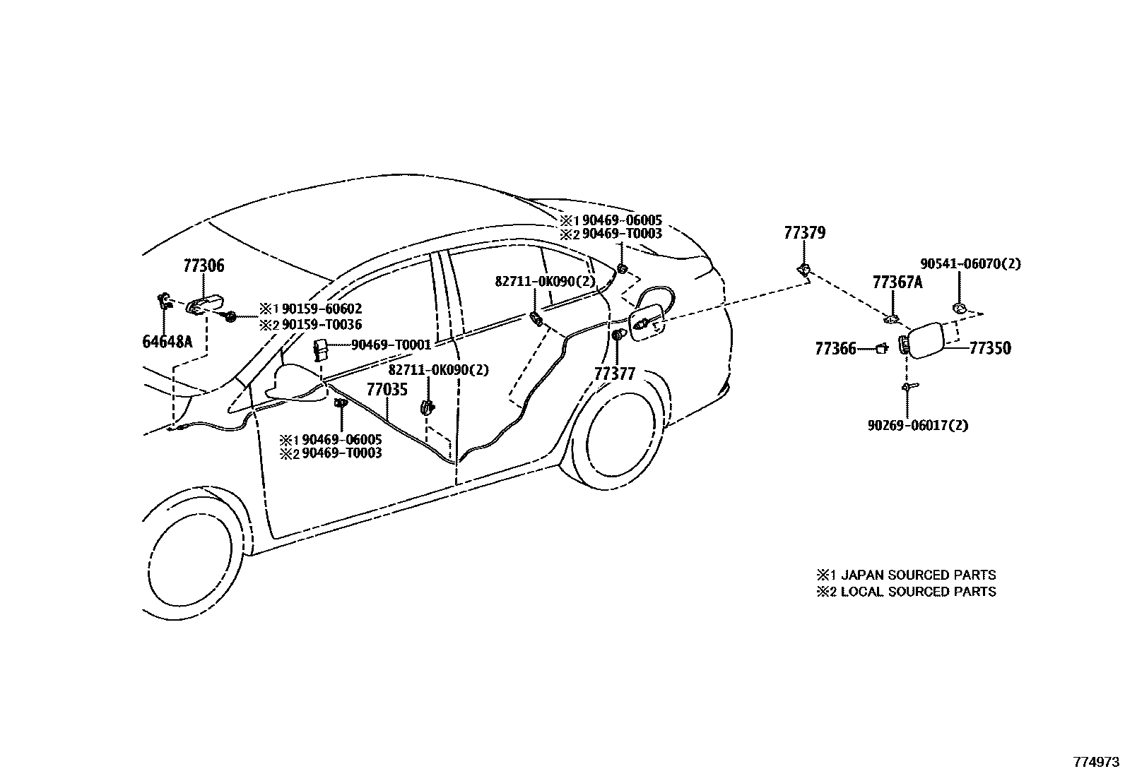 Toyota YARIS 燃油箱和燃油管 EPC diagram — 774973