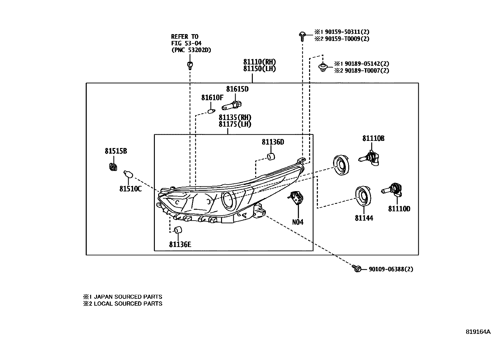 Toyota YARIS Headlamp EPC diagram — 819164A