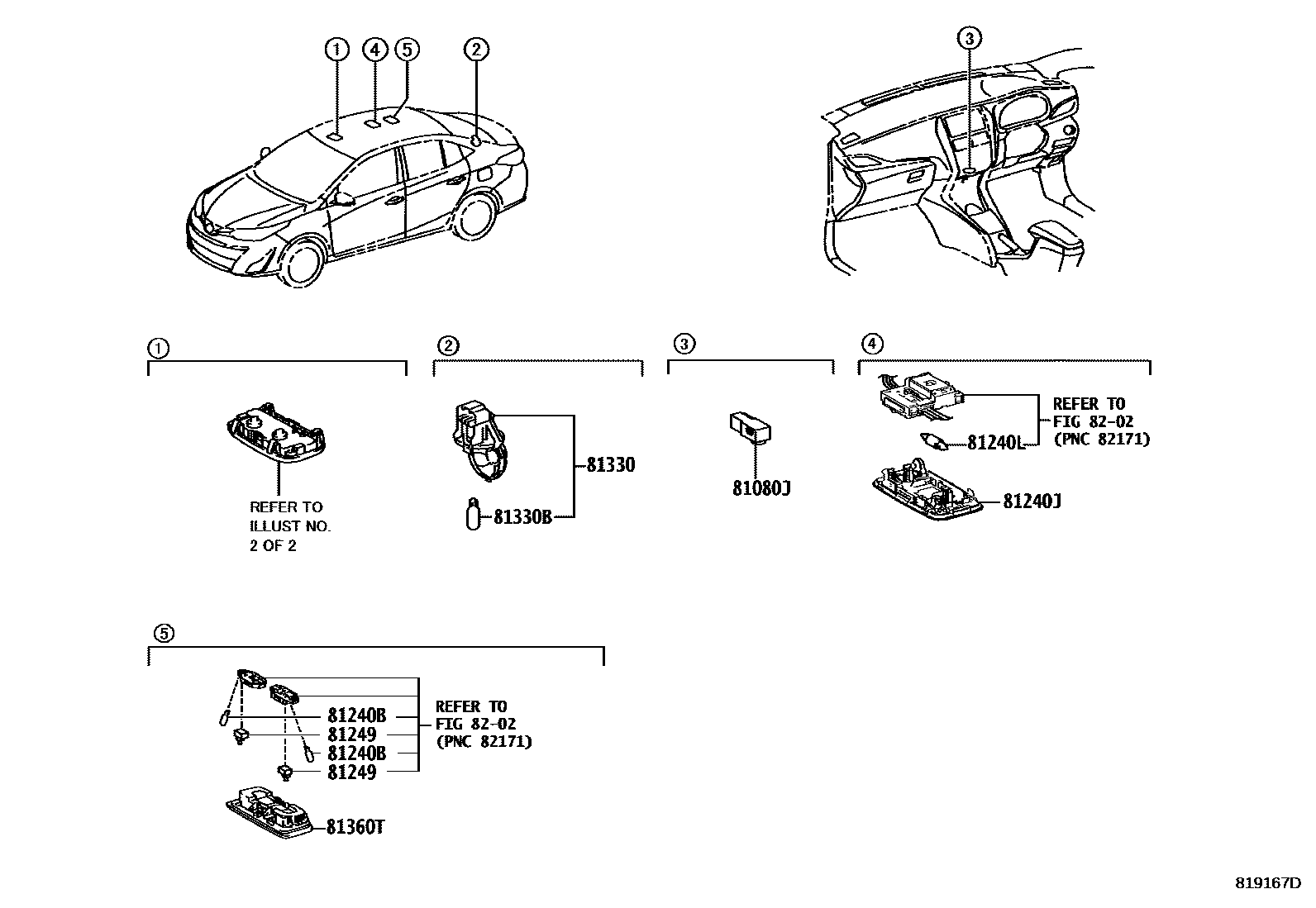 Toyota YARIS 车内灯 EPC diagram — 819167D