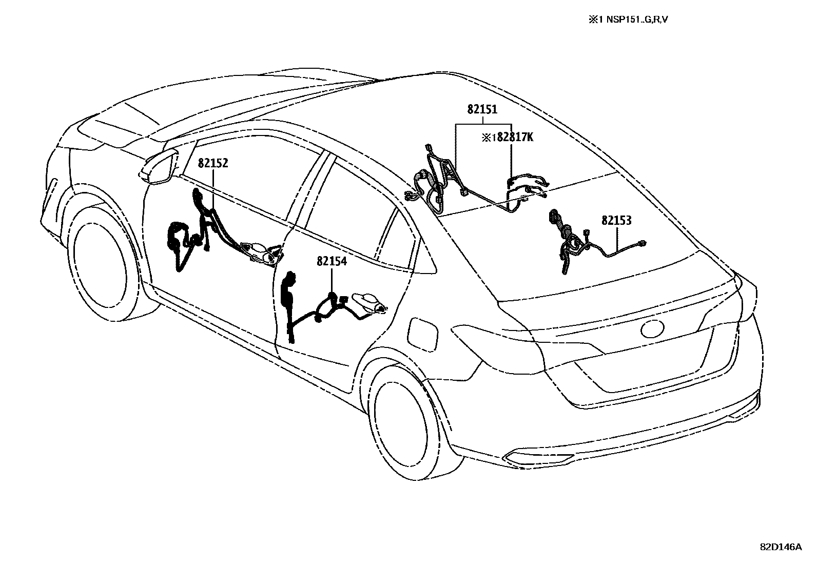 Toyota YARIS 线束和卡夹 EPC diagram — 82D146A