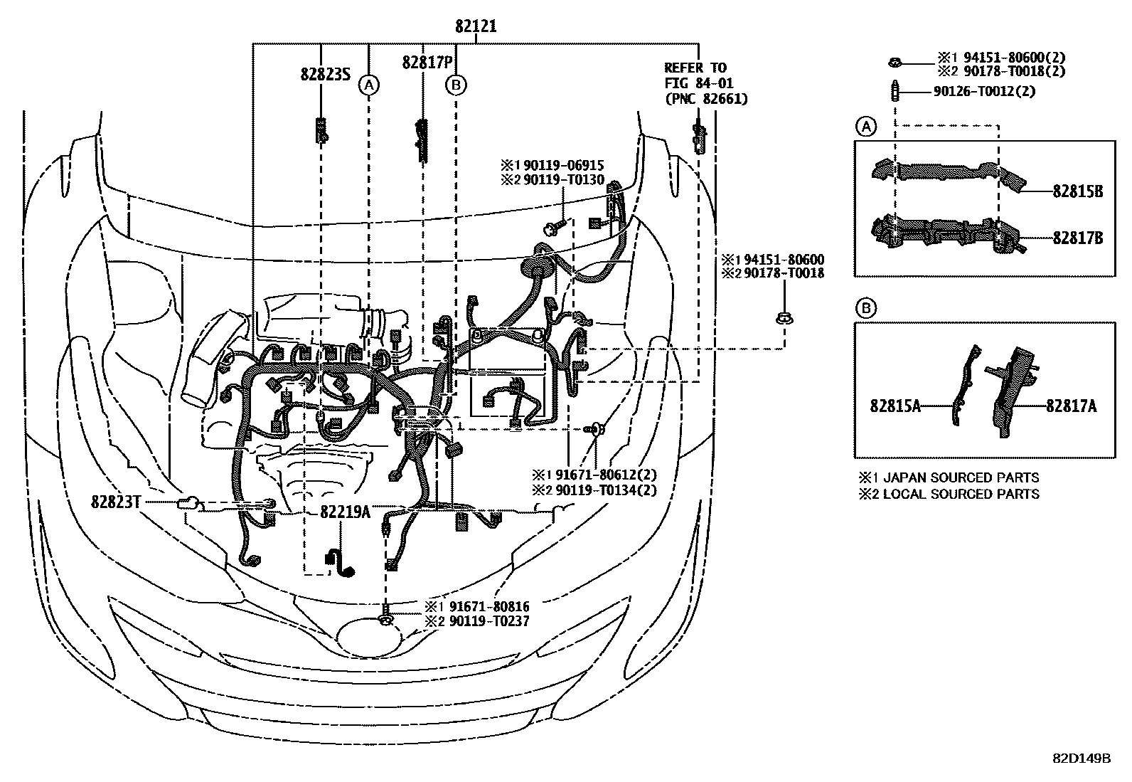 Toyota YARIS 线束和卡夹 EPC diagram — 82D149B