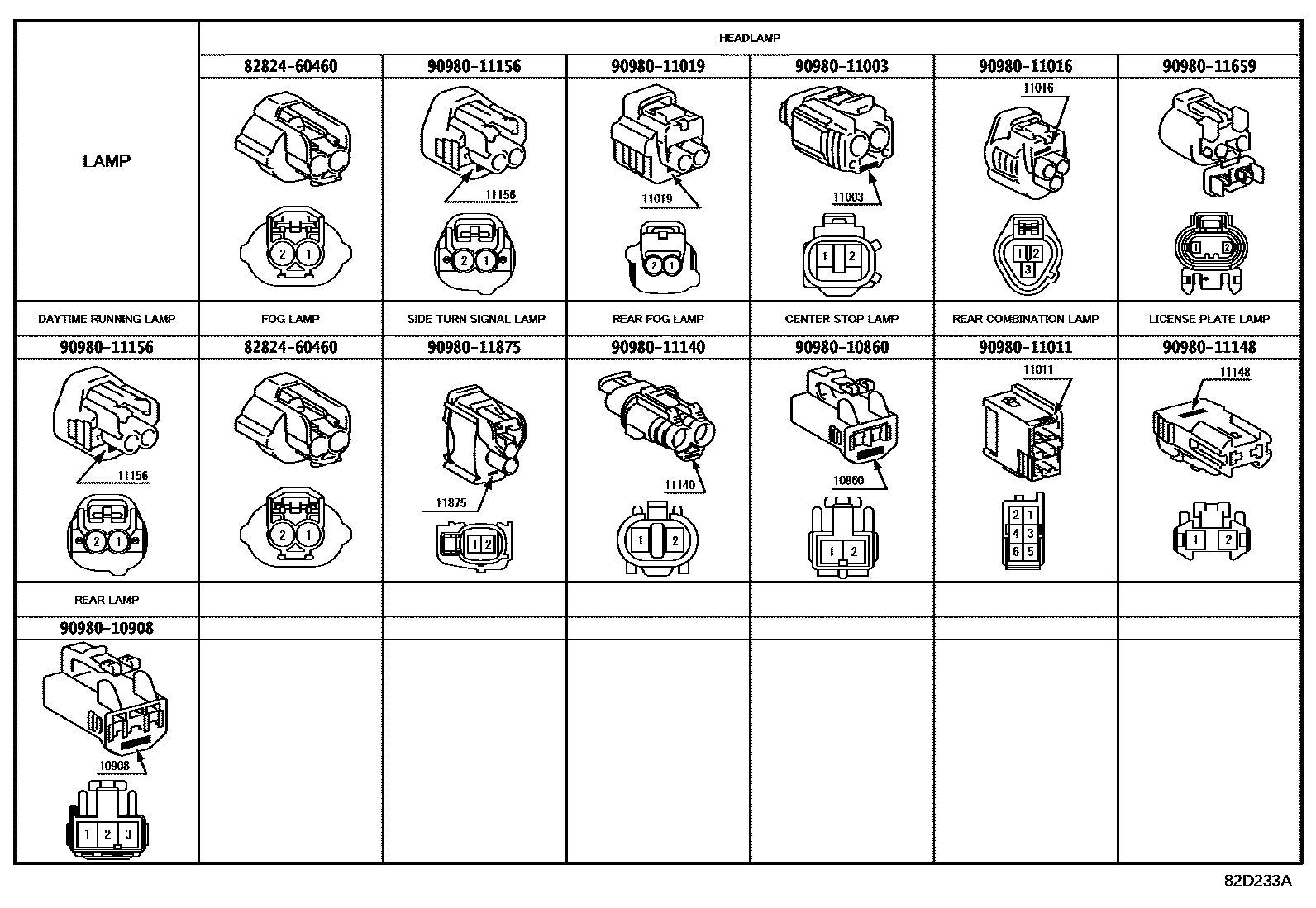 Toyota YARIS 线束和卡夹 EPC diagram — 82D233A