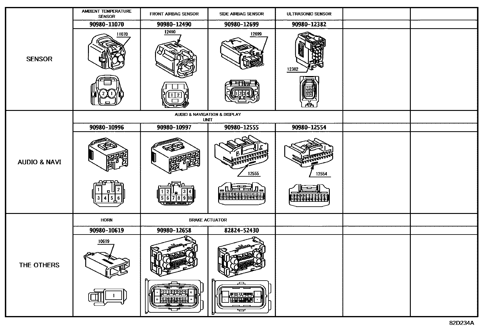 Toyota YARIS 线束和卡夹 EPC diagram — 82D234A