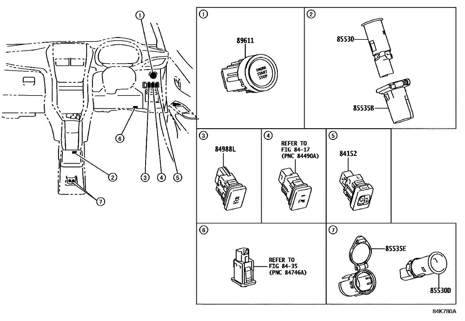 Toyota YARIS 开关和继电器和ECU EPC diagram — 84K780A