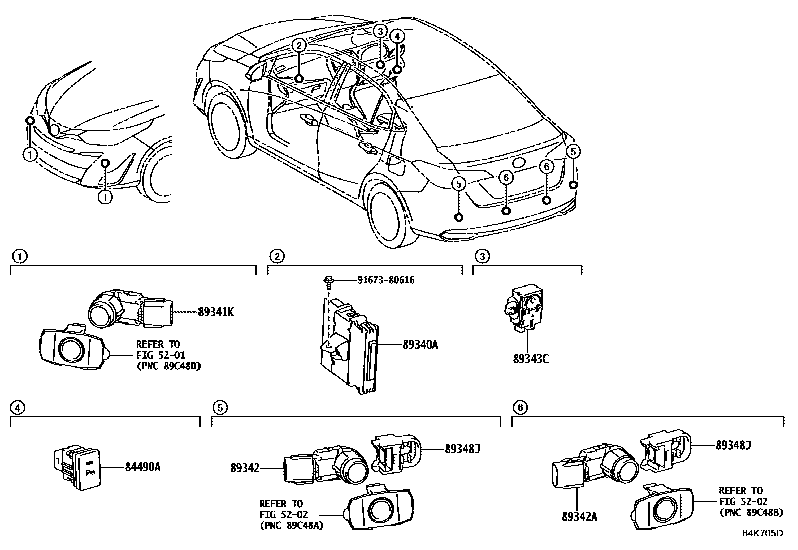 Toyota YARIS 测距雷达和倒车雷达 EPC diagram — 84K705D