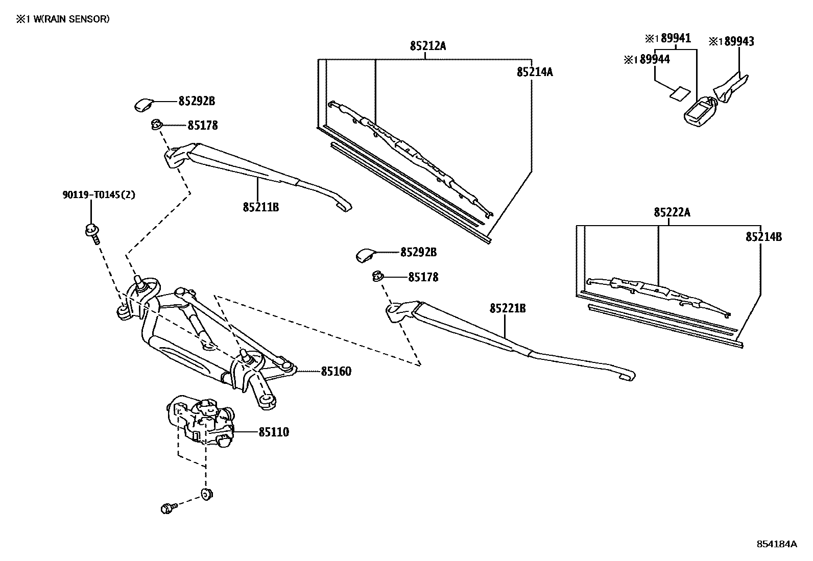 Toyota YARIS 挡风玻璃刮水器 EPC diagram — 854184A