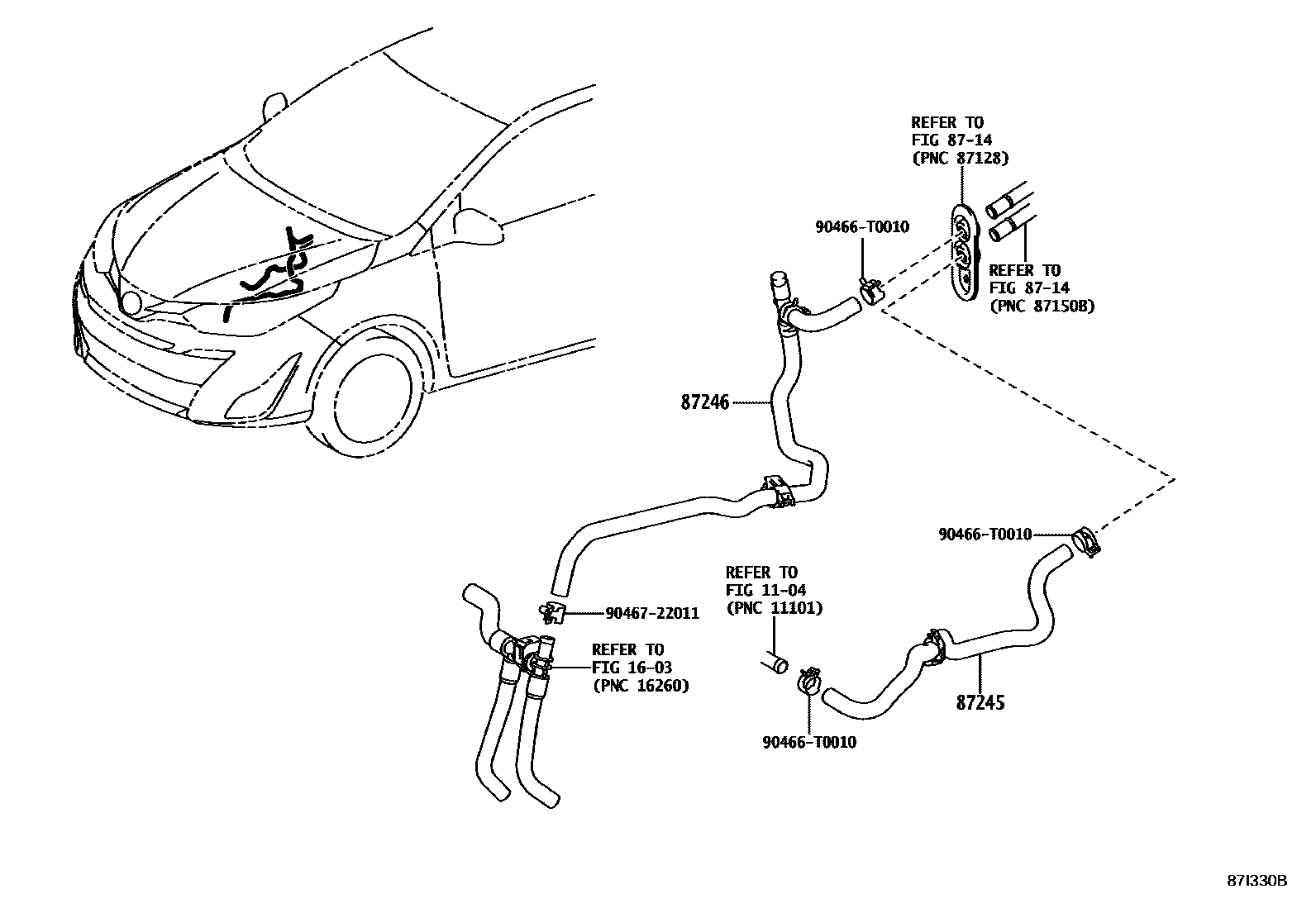 Toyota YARIS 暖风和空调系统 - 水管 EPC diagram — 87I330B
