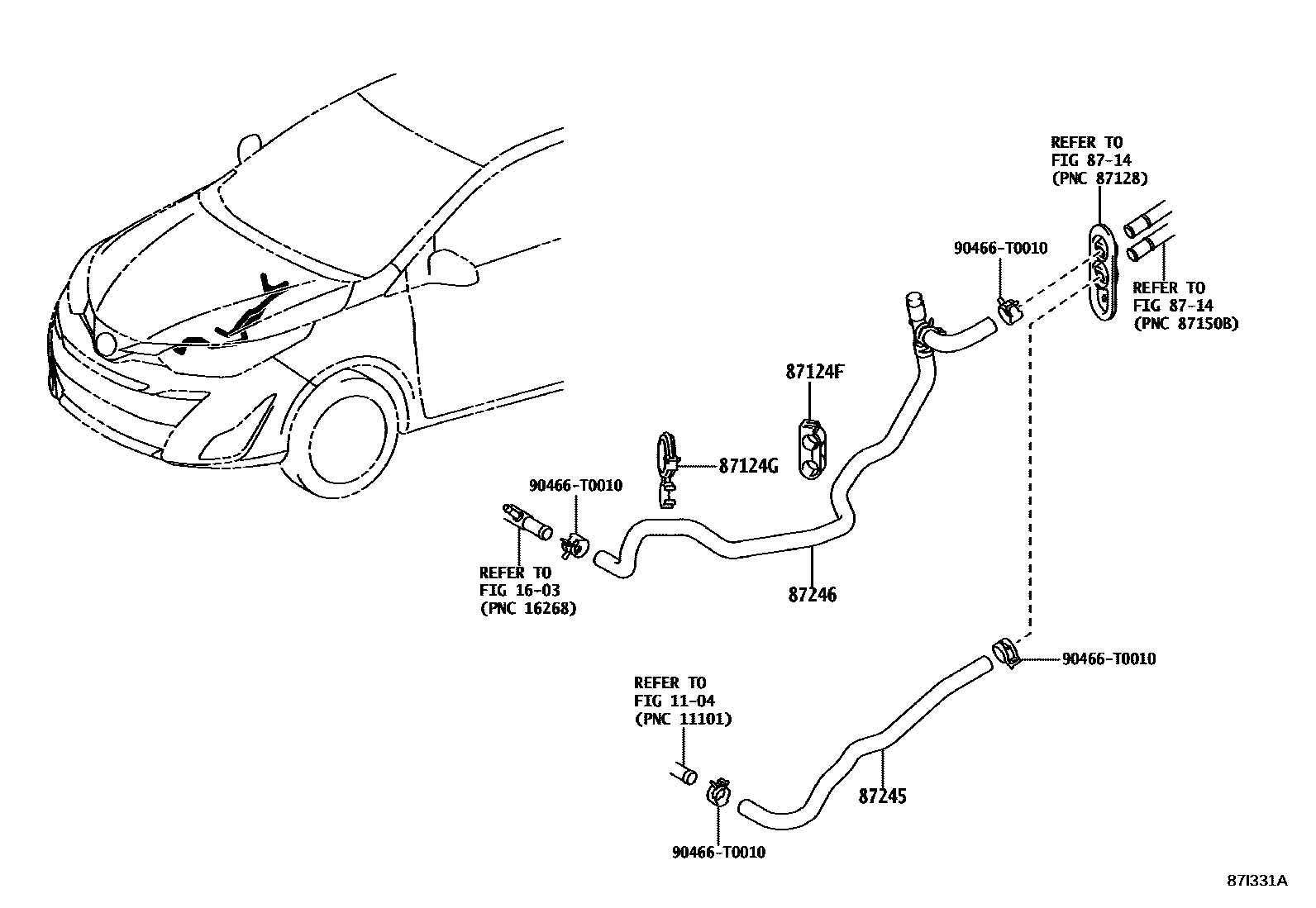 Toyota YARIS 暖风和空调系统 - 水管 EPC diagram — 87I331B