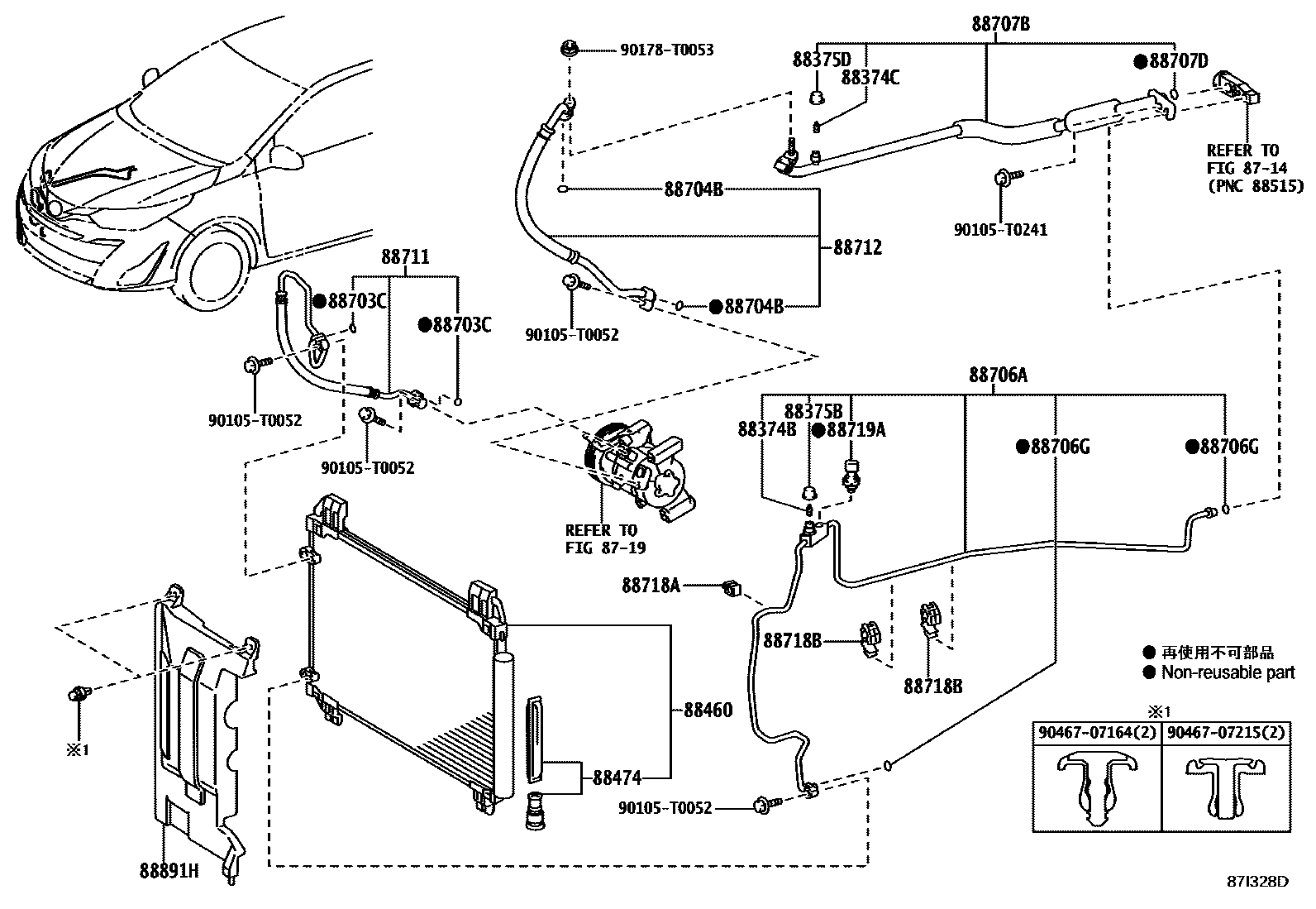 Toyota YARIS Heating & Air Conditioning - Cooler Piping EPC diagram — 87I328D