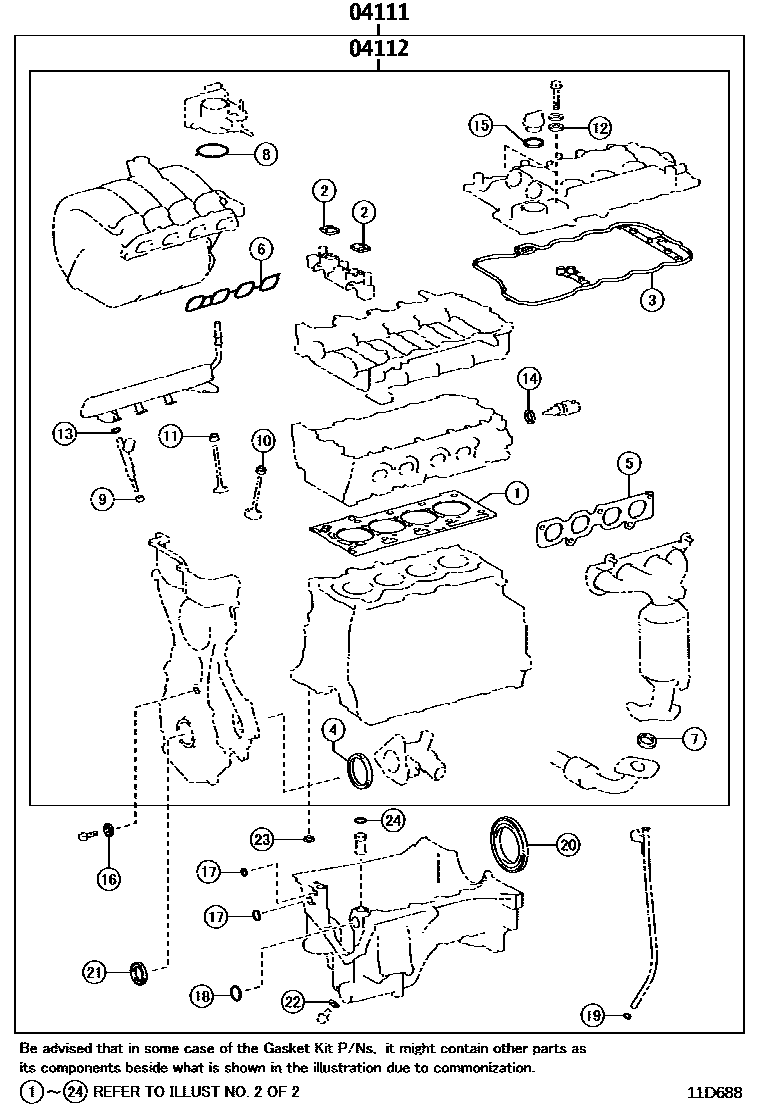 Toyota YARIS Engine Overhaul Gasket Kit EPC diagram — 11E688