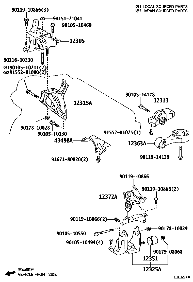 Toyota YARIS Engine Mounting EPC diagram — 11E697A