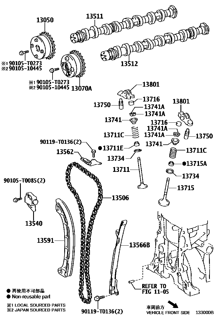 Toyota YARIS Camshaft & Valve EPC diagram — 133000B