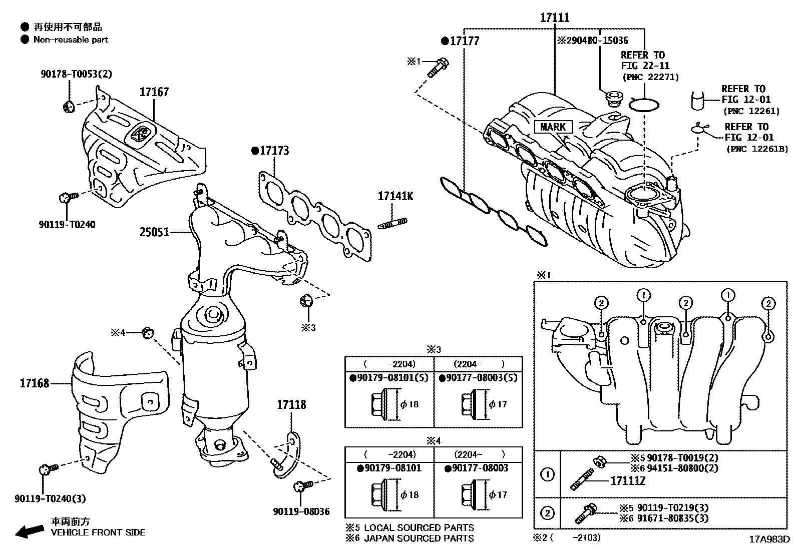 Toyota YARIS Manifold EPC diagram — 17A983D
