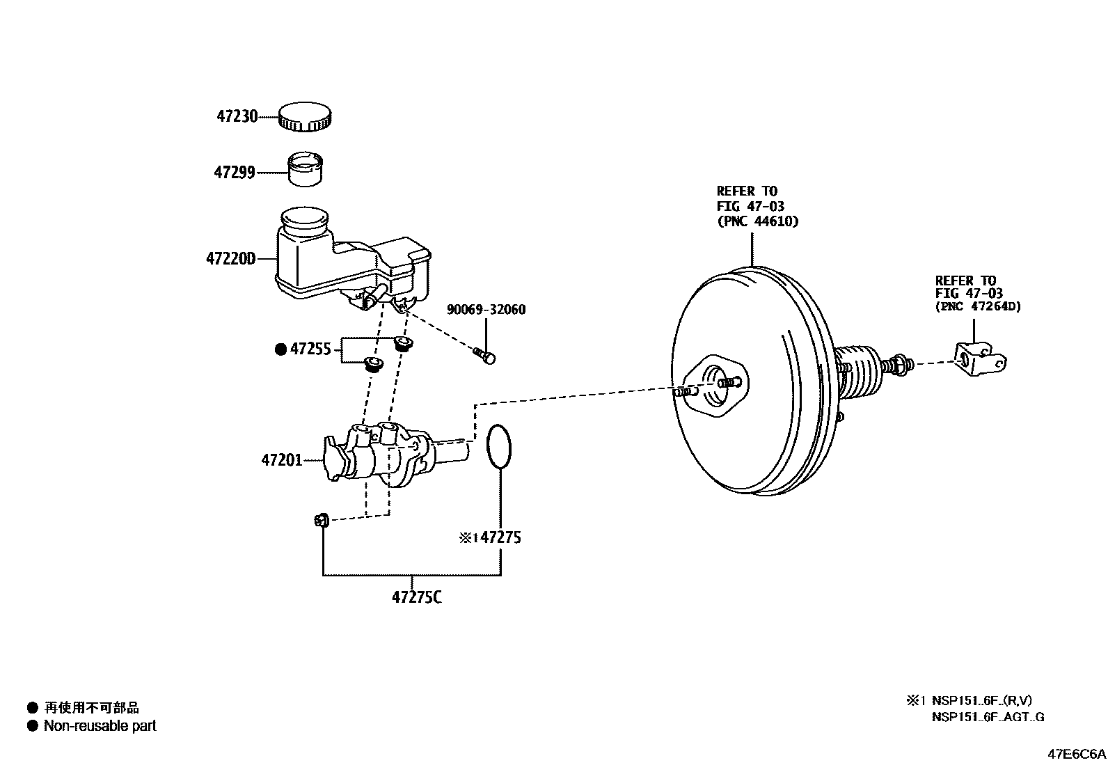 Toyota YARIS 制动总泵 EPC diagram — 47E6C6A