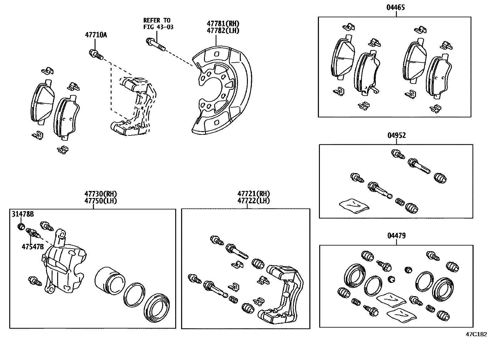 Toyota YARIS 前盘式制动器卡钳和防尘罩 EPC diagram — 47C182