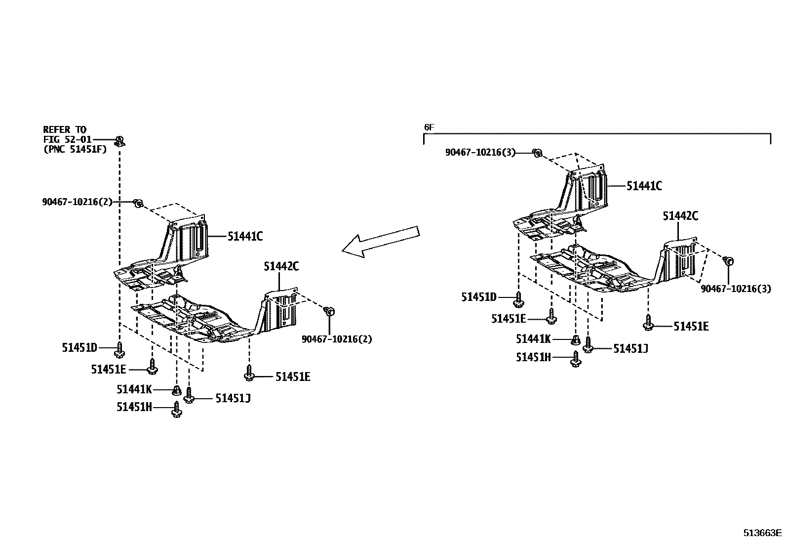 Toyota YARIS 悬架横梁和发动机底罩 EPC diagram — 513663E