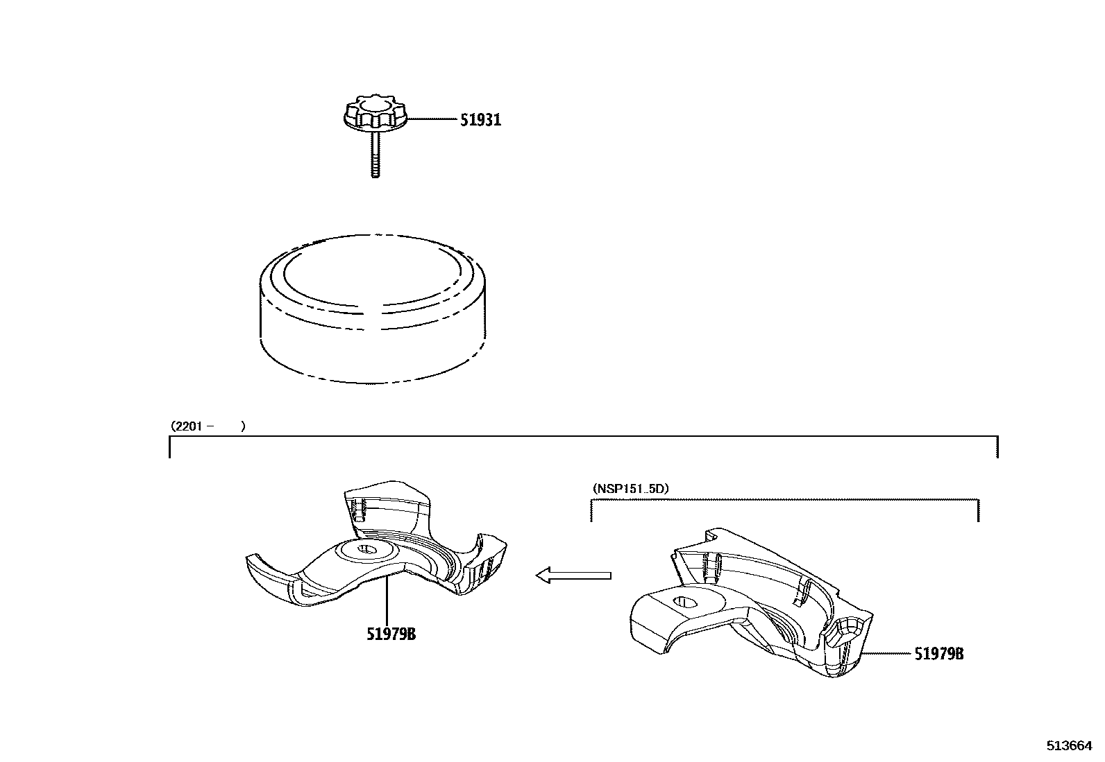 Toyota YARIS Spare tire rack EPC diagram — 513664A