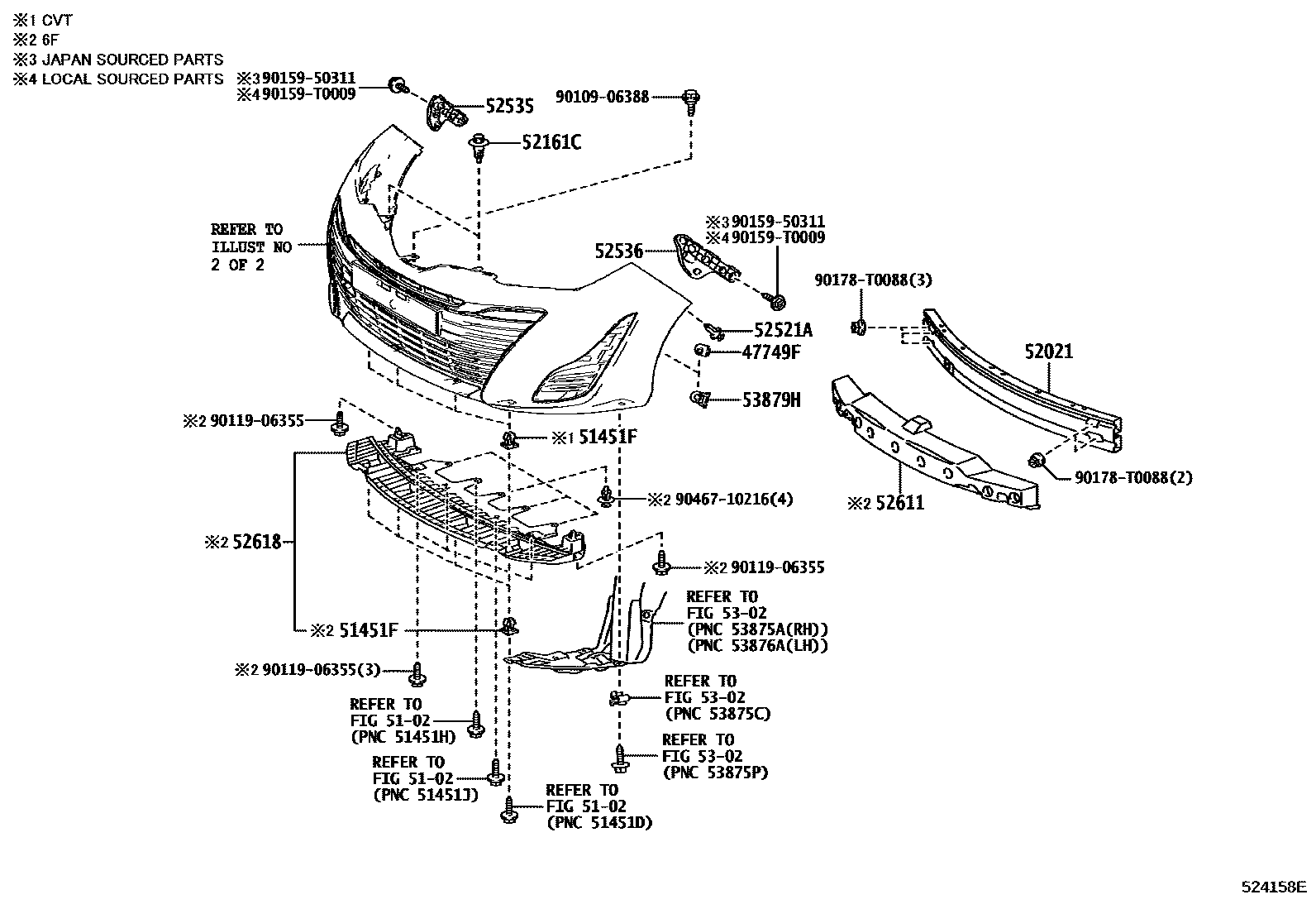 Toyota YARIS 前保险杠及附件 EPC diagram — 524158E