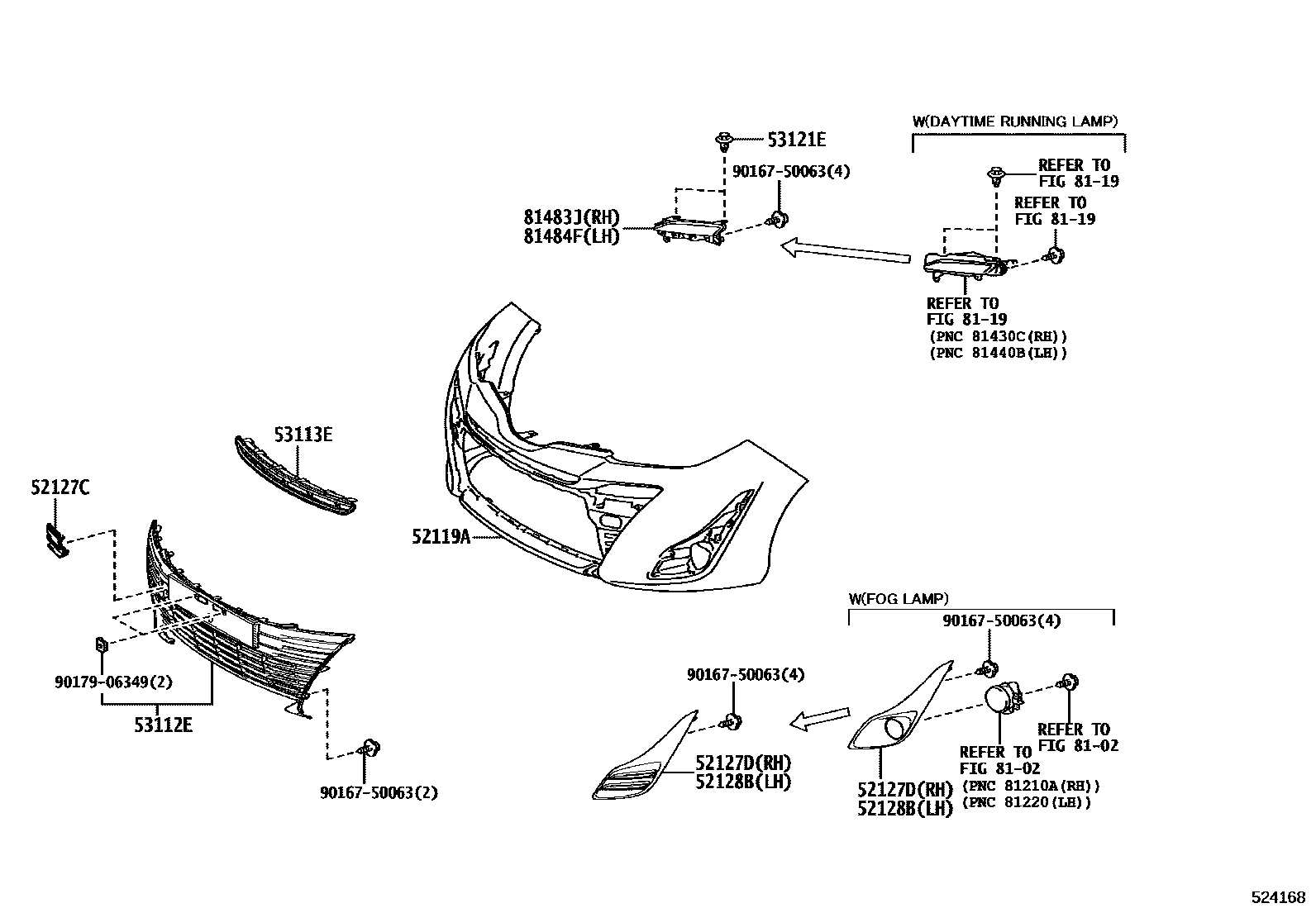 Toyota YARIS 前保险杠及附件 EPC diagram — 524168