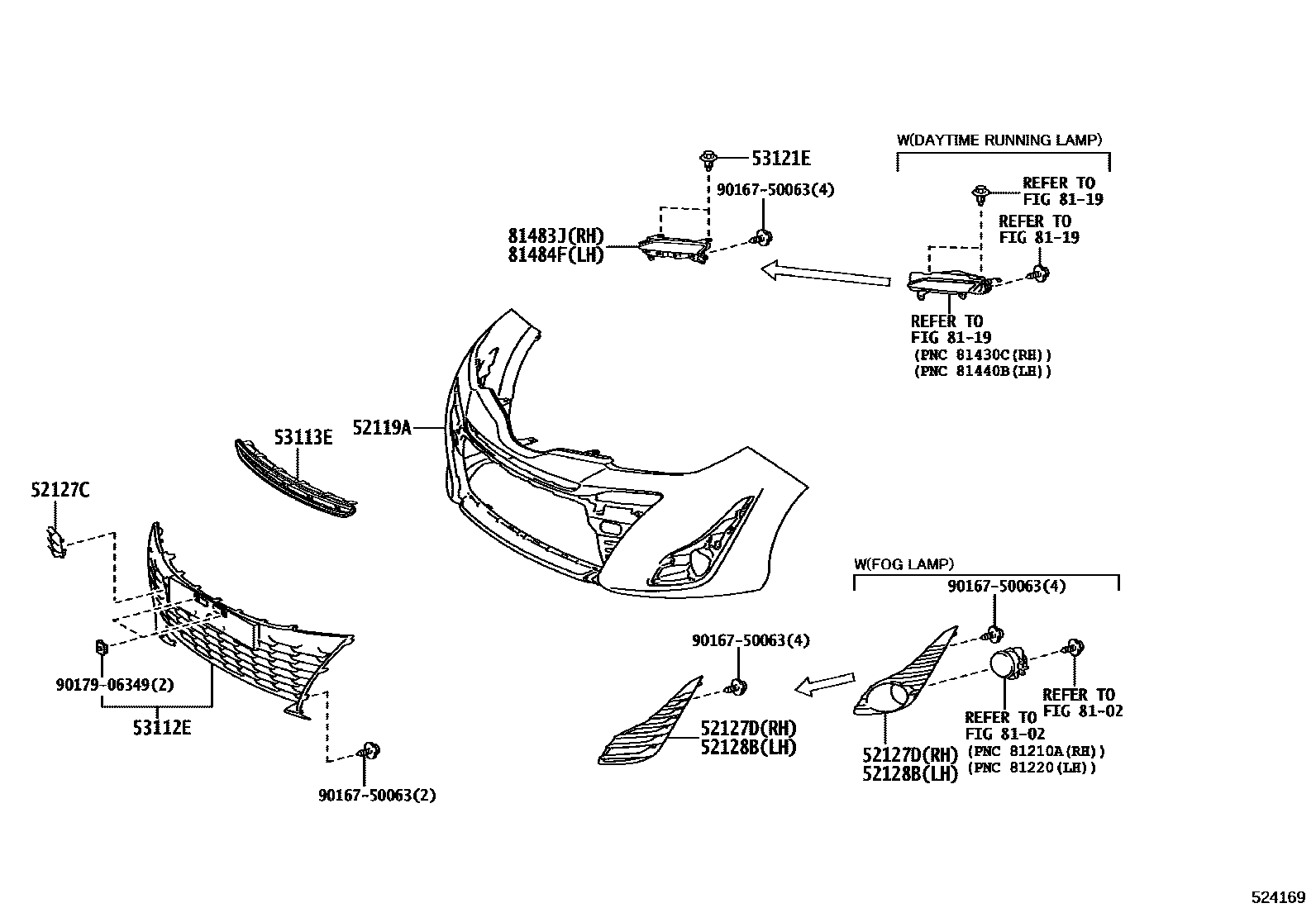 Toyota YARIS 前保险杠及附件 EPC diagram — 524169