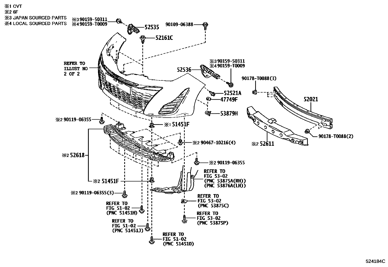 Toyota YARIS 前保险杠及附件 EPC diagram — 524184C