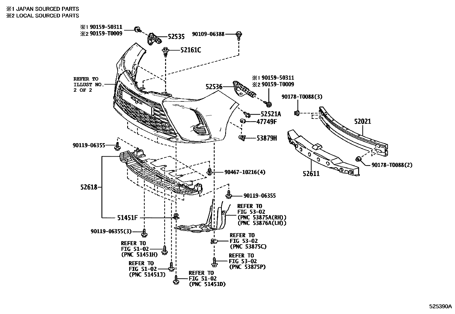 Toyota YARIS 前保险杠及附件 EPC diagram — 525390A