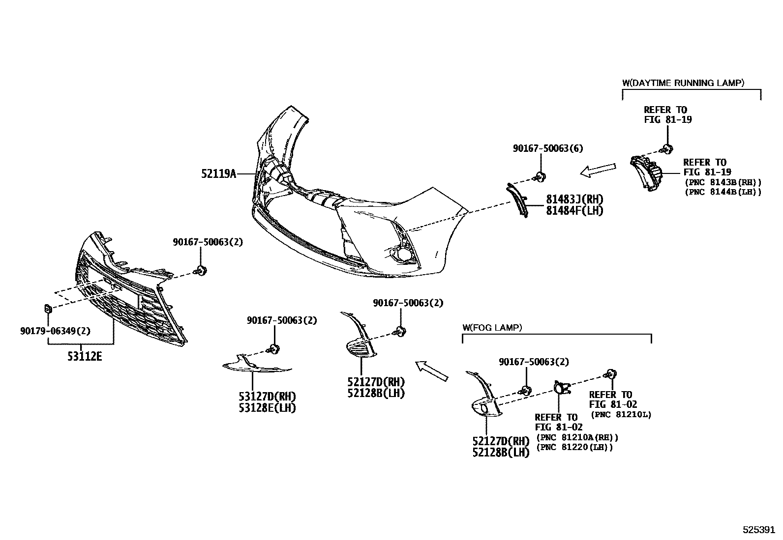 Toyota YARIS 前保险杠及附件 EPC diagram — 525391